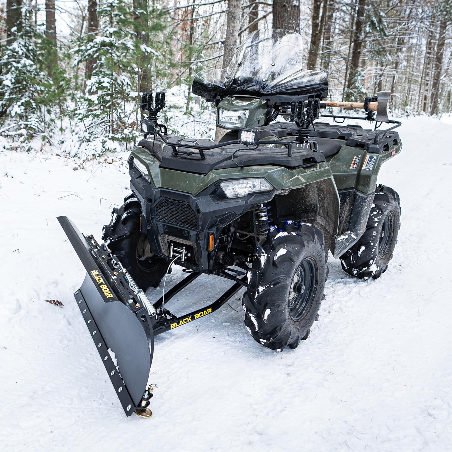 Black Boar ATV Windshield w/Hardware - Features Wrap-Around Design that Shields Hands - Crafted of Heavy Duty Clear Acrylic - Easily Mounts onto Handlebars to Deflect Wind, Rain, Mud & Insects (66031)