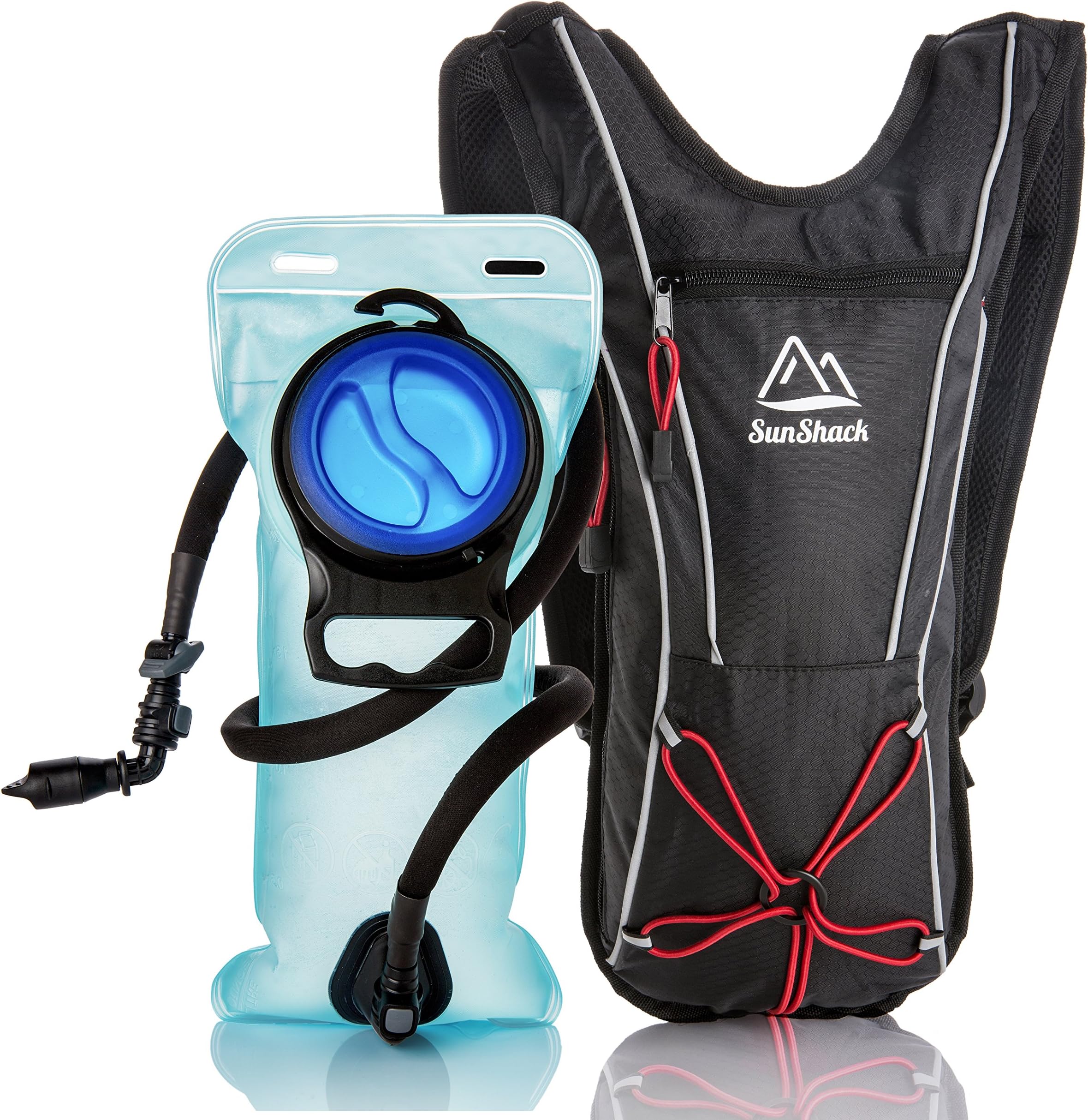 SunShack Hydration Backpack with 2L Water Bladder - Lightweight and Compact Pack for All Terrain Running, Cycling, Hiking and Camping, Black