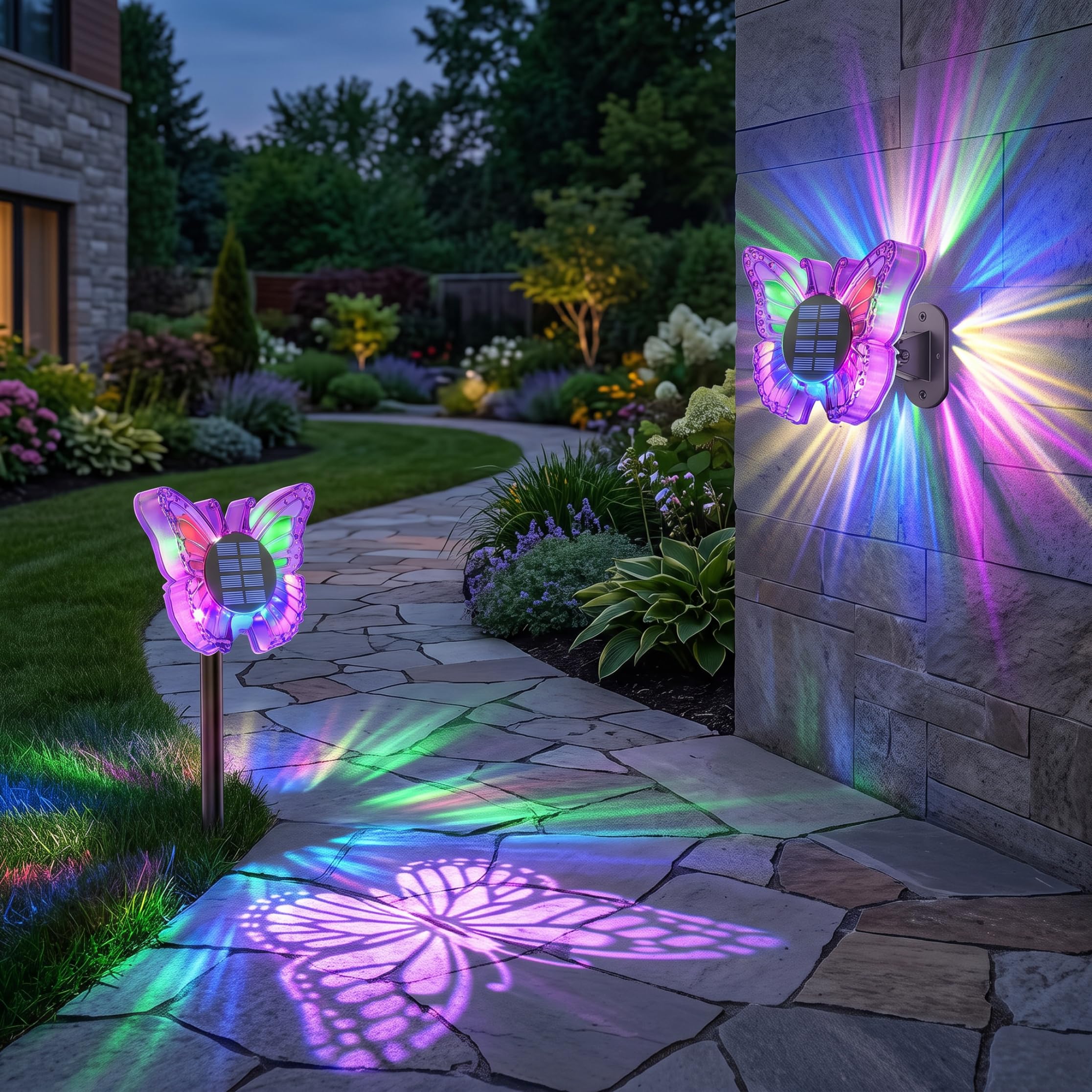 Luci solari da giardino per esterni, luci a farfalla con 2 angoli regolabili, viola