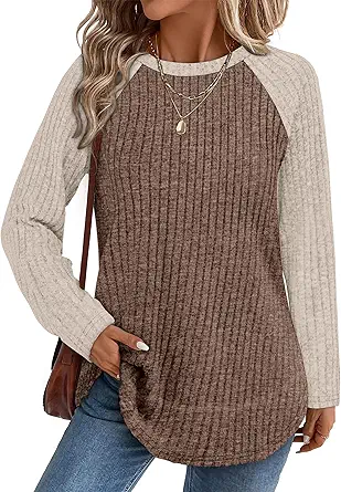 WIHOLL Long Sleeve Shirts for Women Fall Sweaters 2025 Lightweight Casual Tunic Tops Loose Fit Winter Clothing S-2XL