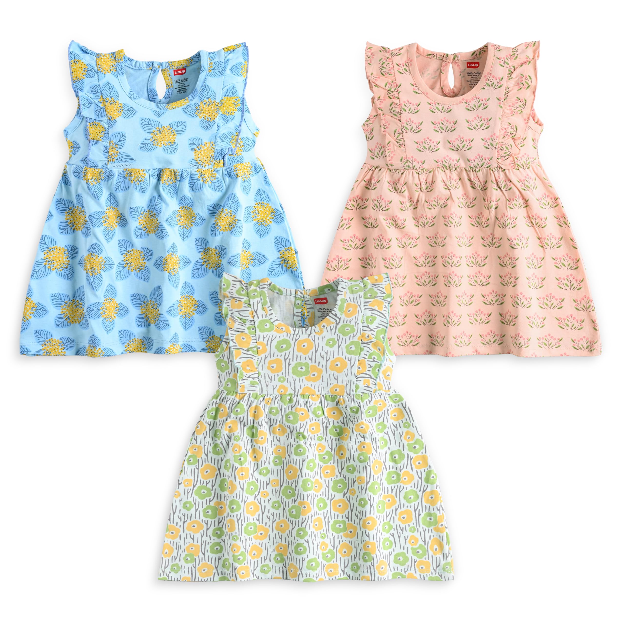 Baby Girls Regular Fit 100% Cotton Half Sleeve Girls Knee Length Frock Pack of 3