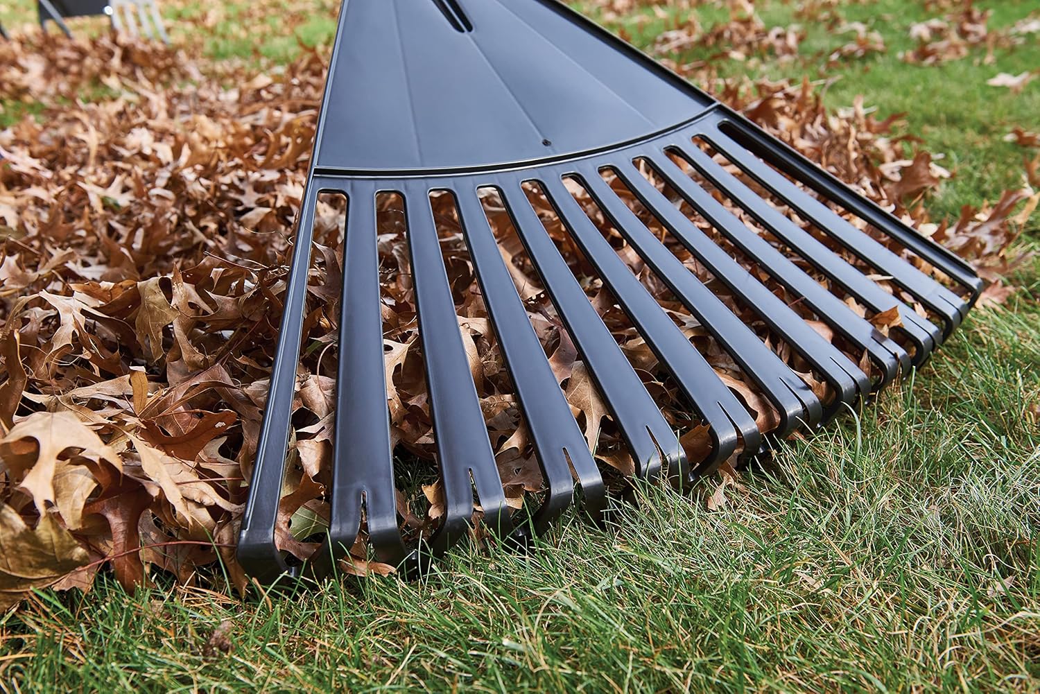 True Temper 20212010 Clog Free Leaf Rake with Hardwood/Steel Handle, 24 in. for Leaves, Grass, Clippings, Twigs, Pine Needles, Acorns, Debris, Black