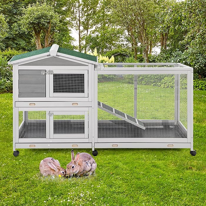 Buy 155.5cm Wooden Rabbit Hutch Outdoor Double Decker Guinea