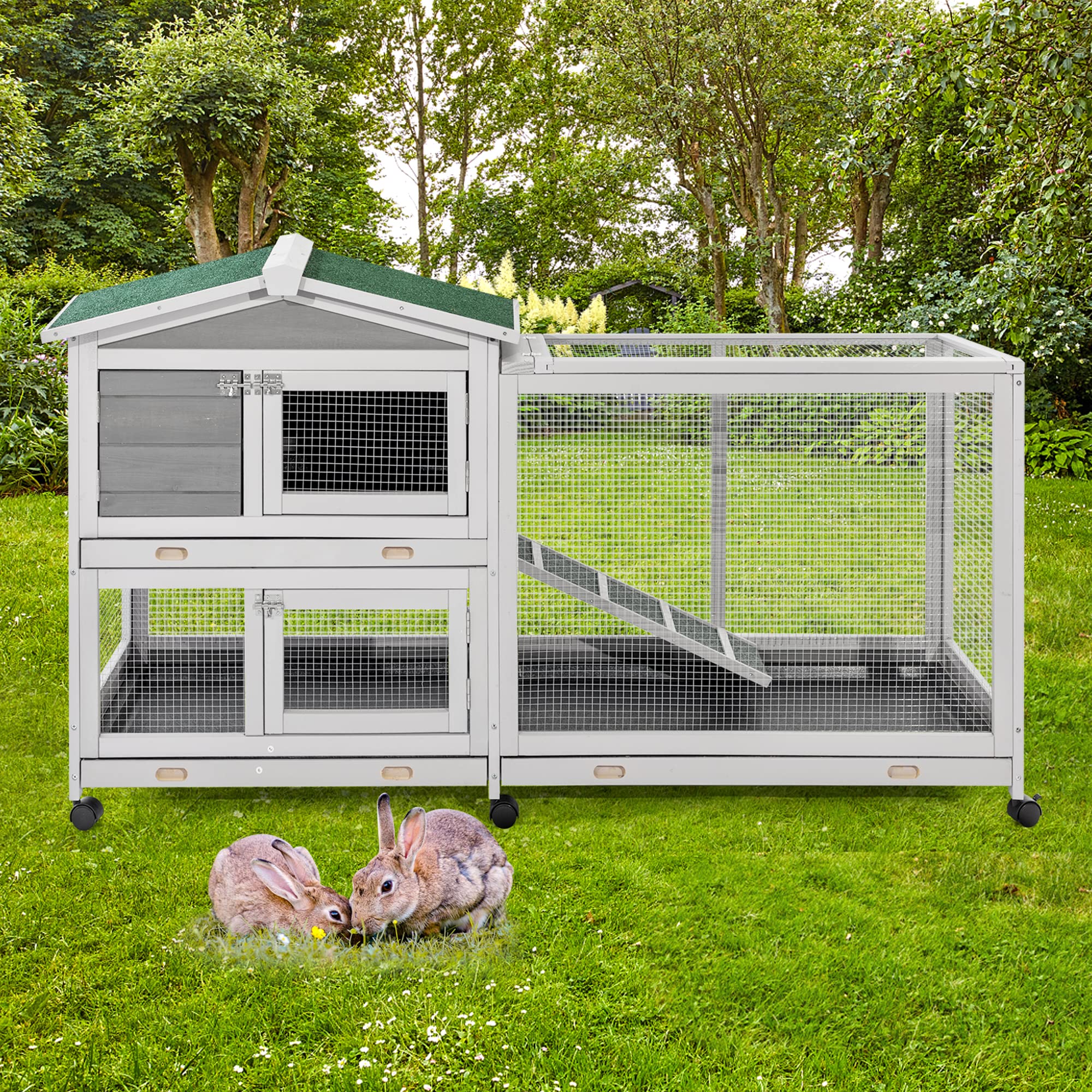 Buy 155.5cm Wooden Rabbit Hutch Outdoor Double Decker Guinea