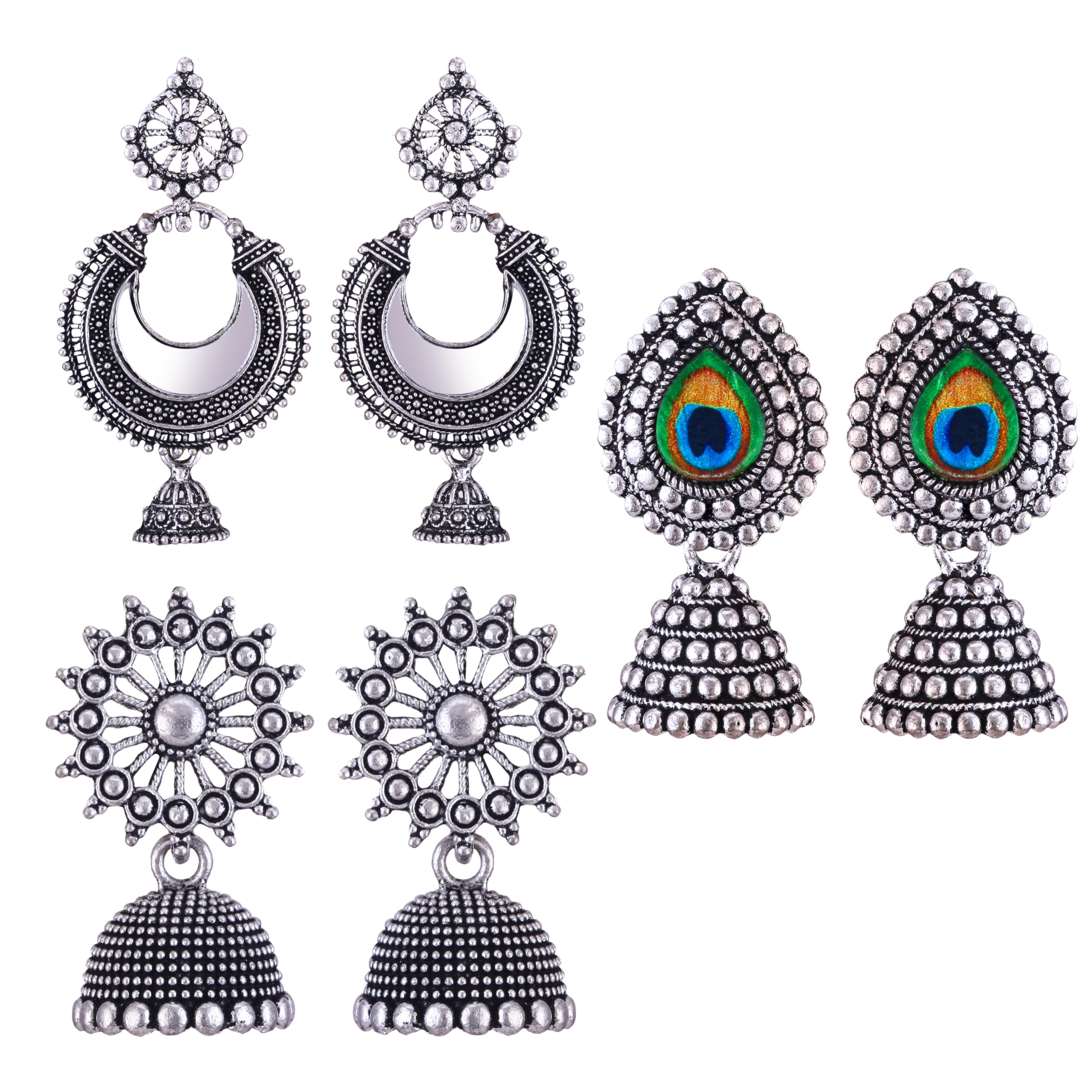 MEENAZEarrings for women fashion jhumka oxidised Silver Earrings for women Combo chandbali pearl stylish Butterfly jhumkas traditional Jhumki Peacock Earrings For girls South Temple Ear Rings -M628