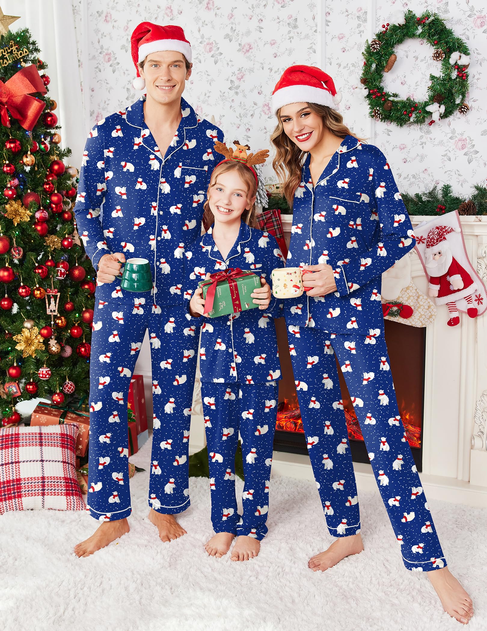 Ekouaer Pigiama natalizio abbinato a maniche lunghe con bottoni, per feste e festival, unisex, bambini