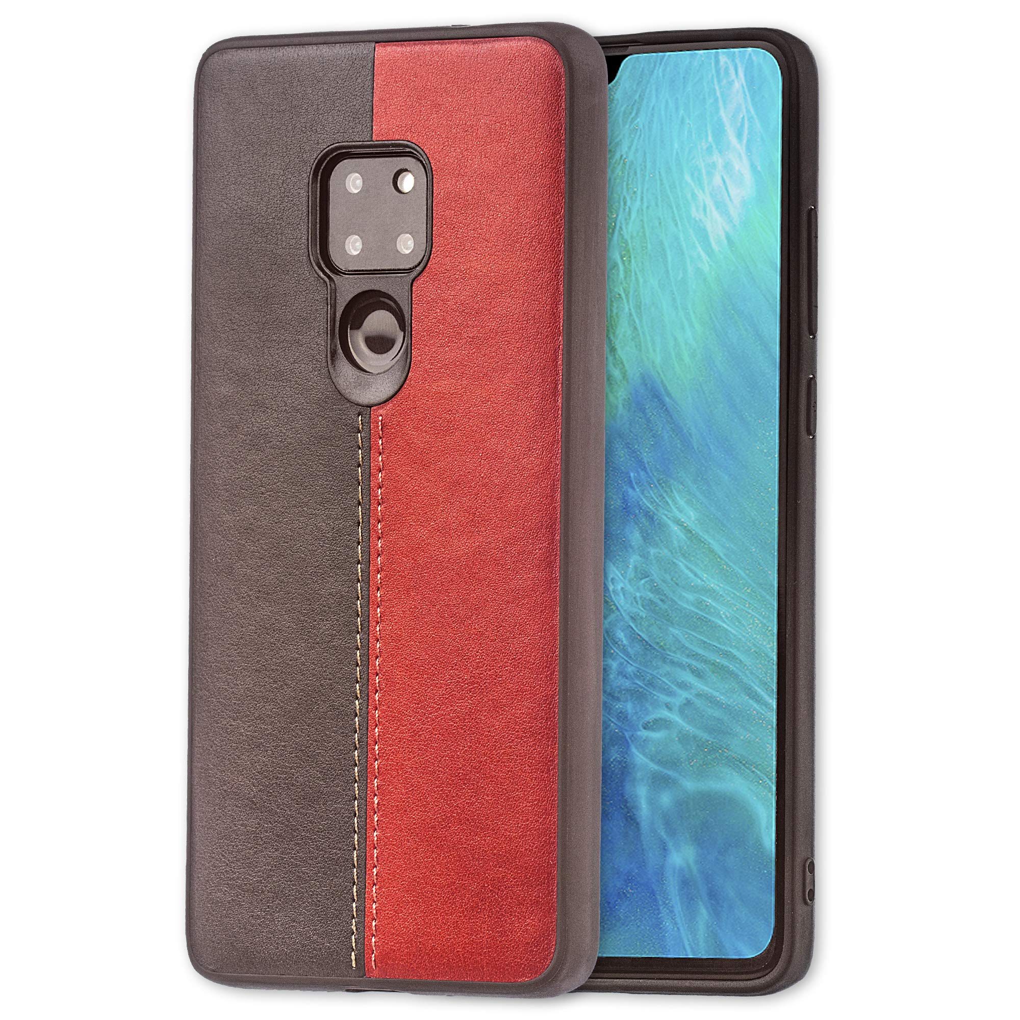 Lilware Bicolor PU Leather Phone Case Compatible with Huawei Mate 20. Red/Black