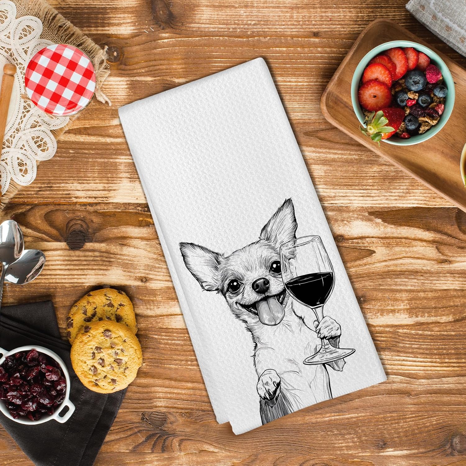 Chihuahua Wine Dog Gifts Kitchen Towels, Funny Chihuahua Dish Tea Towels for Kitchen Bars Decor, Chihuahuas Dog Lovers Wine Drinkers Gifts Hand Towel for Bathroom, 16x24 Inch image 3