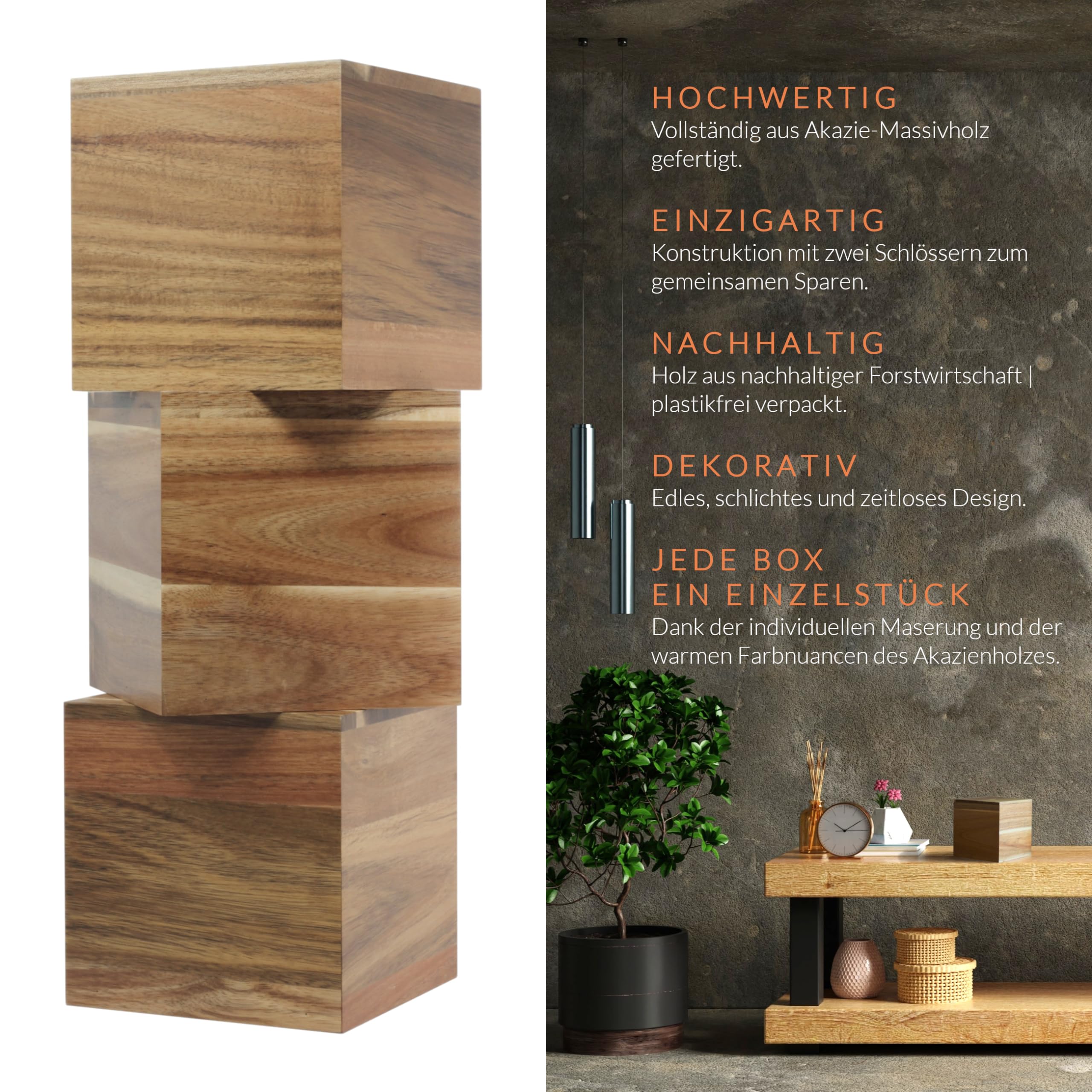 Big Dreams Box – Salvadanaio in legno con doppia serratura | Sfida di risparmio per coppie | Regalo originale per matrimonio e anniversario | Per viaggi, vacanze e sogni condivisi
