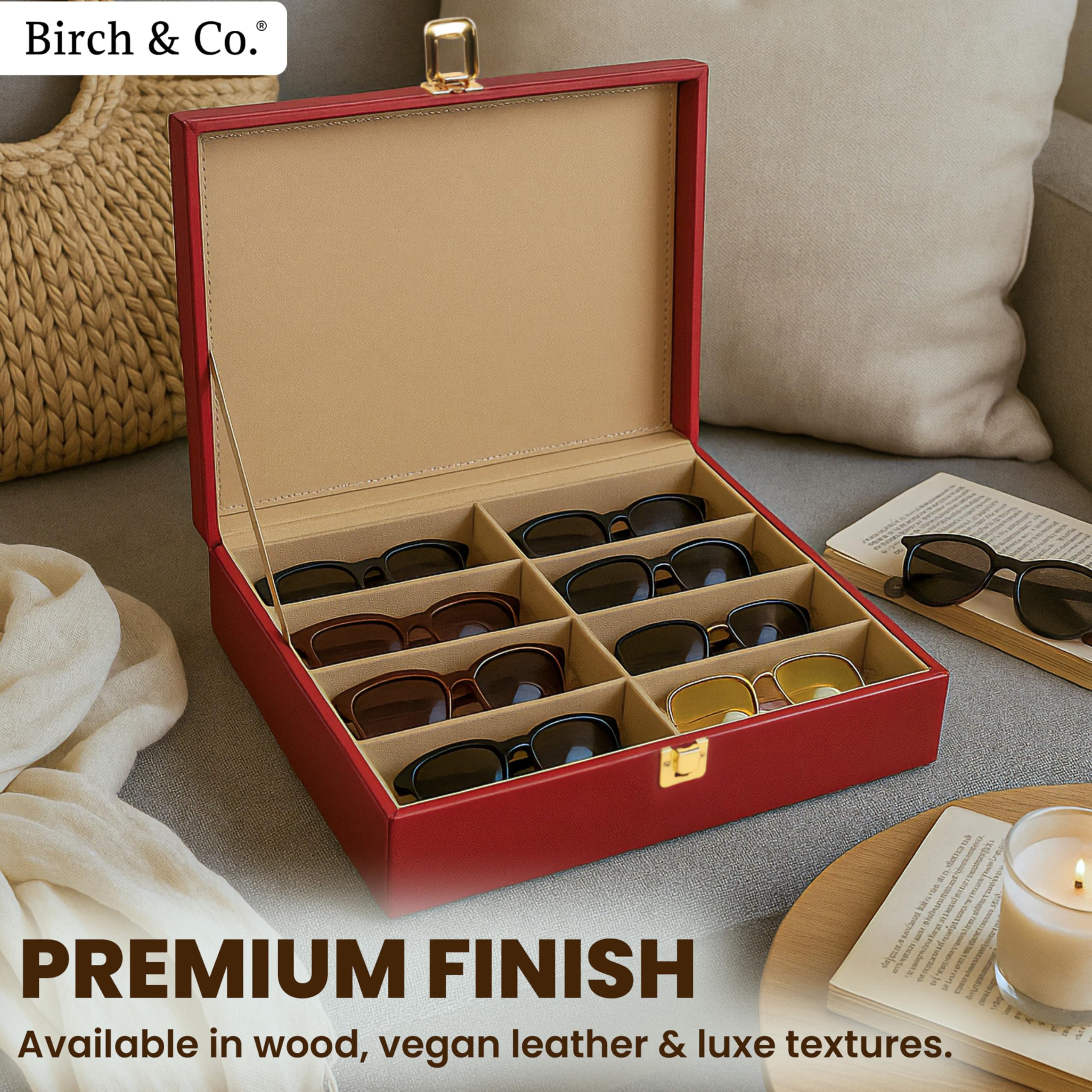 Sunglasses Organizer - Sunglass Case - Glasses Box - Specs Box for Men - Goggles Holder - Eyewear shades Organiser, Leather Finish, Soft Velvet Lining, Travel-Friendly for 8 Sunglasses, Mahogany - Image 4 thumbnail