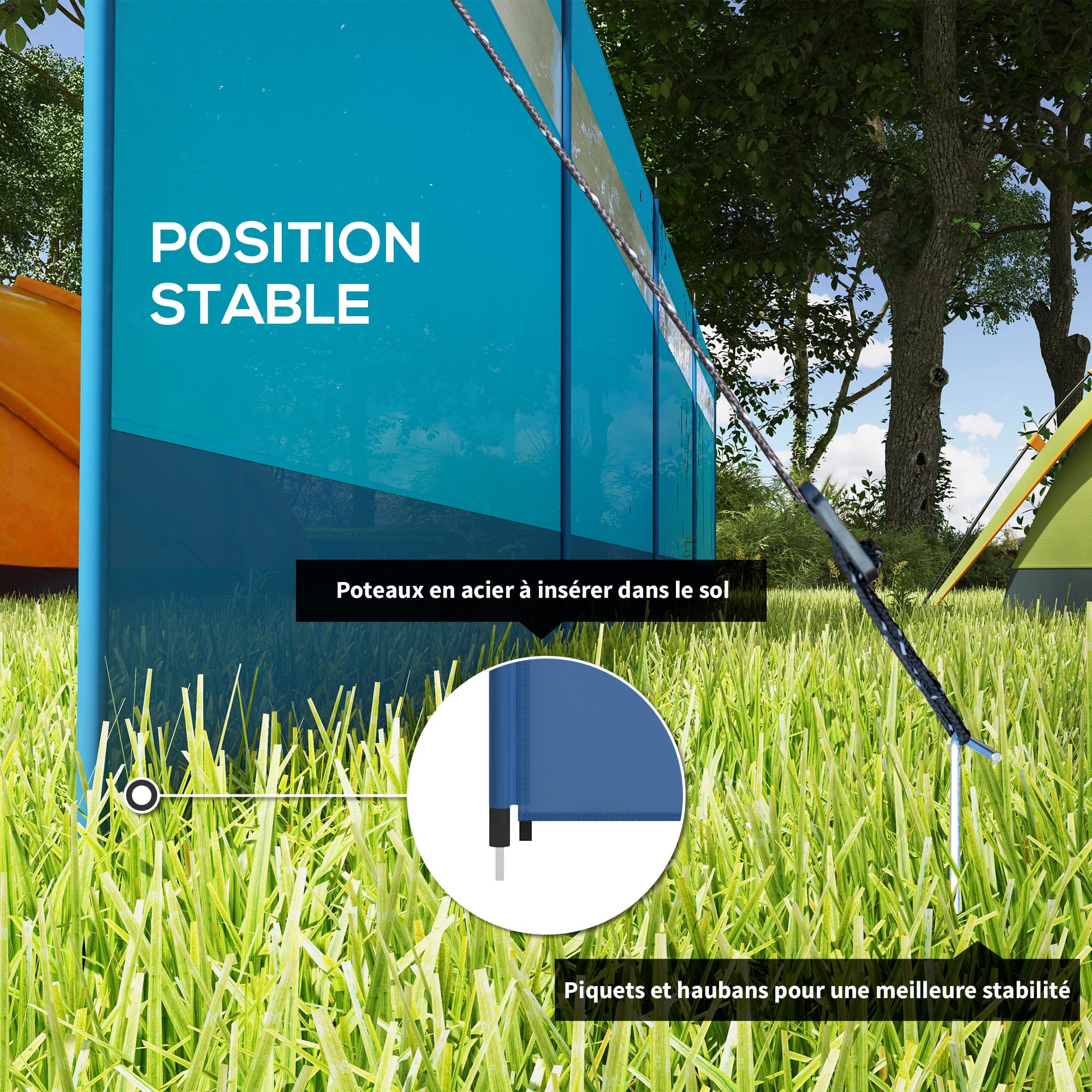 Brise-vue Camping Pliable - 300x140 Cm - 3 Panneaux Avec Poteaux - Pour Plage, Jardin, Vent