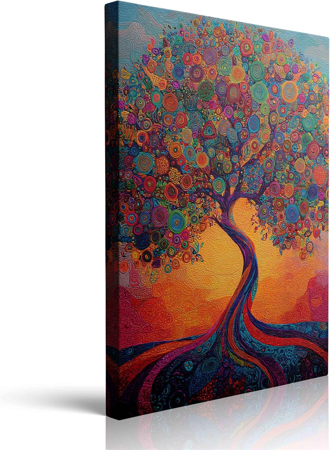 Cool Colorful Boho Abstract Picture Wall Decor Framed Fantasy Texture Blooming Tree of Life Graffiti Canvas Wall Art Modern Prints Poster Country Painting for Living Room Bathroom Bedroom16x24 Inches