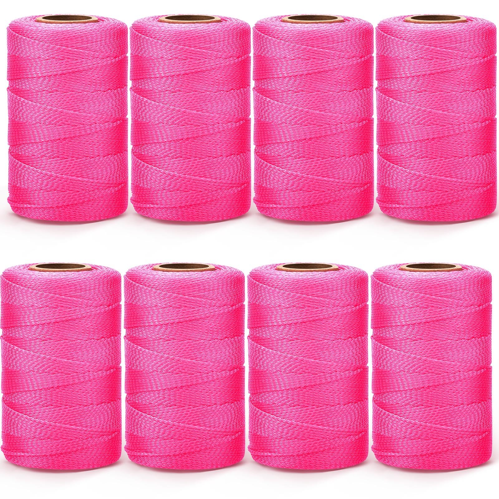 Woanger 8 rollos de cuerda de nailon trenzado de 500 pies de longitud para mampostería, cuerda de nailon para construcción, jardinería, manualidades, proyectos de bricolaje, taller, rosa fluorescente