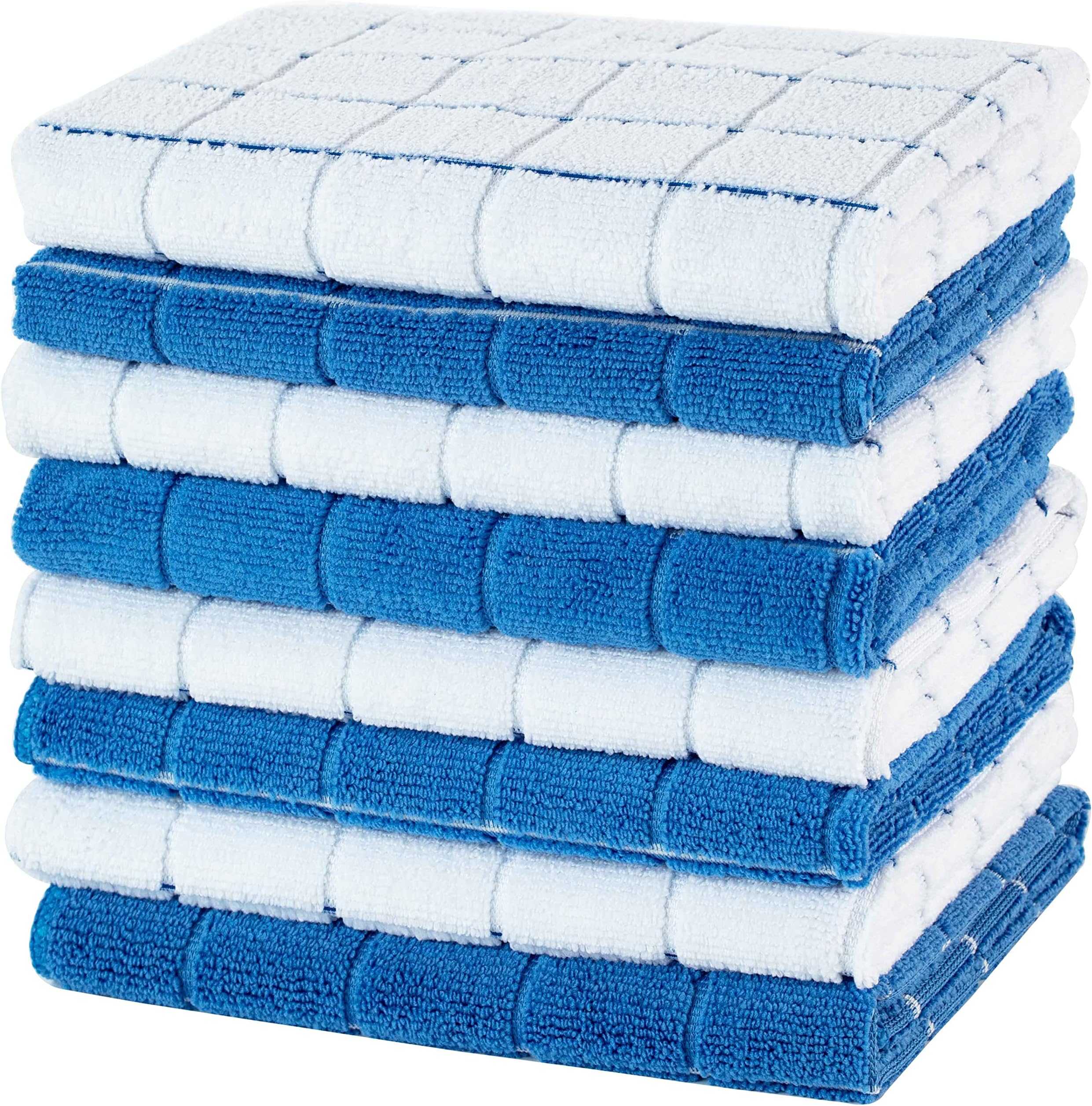8 Pack Microfibre Tea Towels, Super Absorbent, Soft and Lint Free Kitchen Towels, 45 x 65 cm, Blue