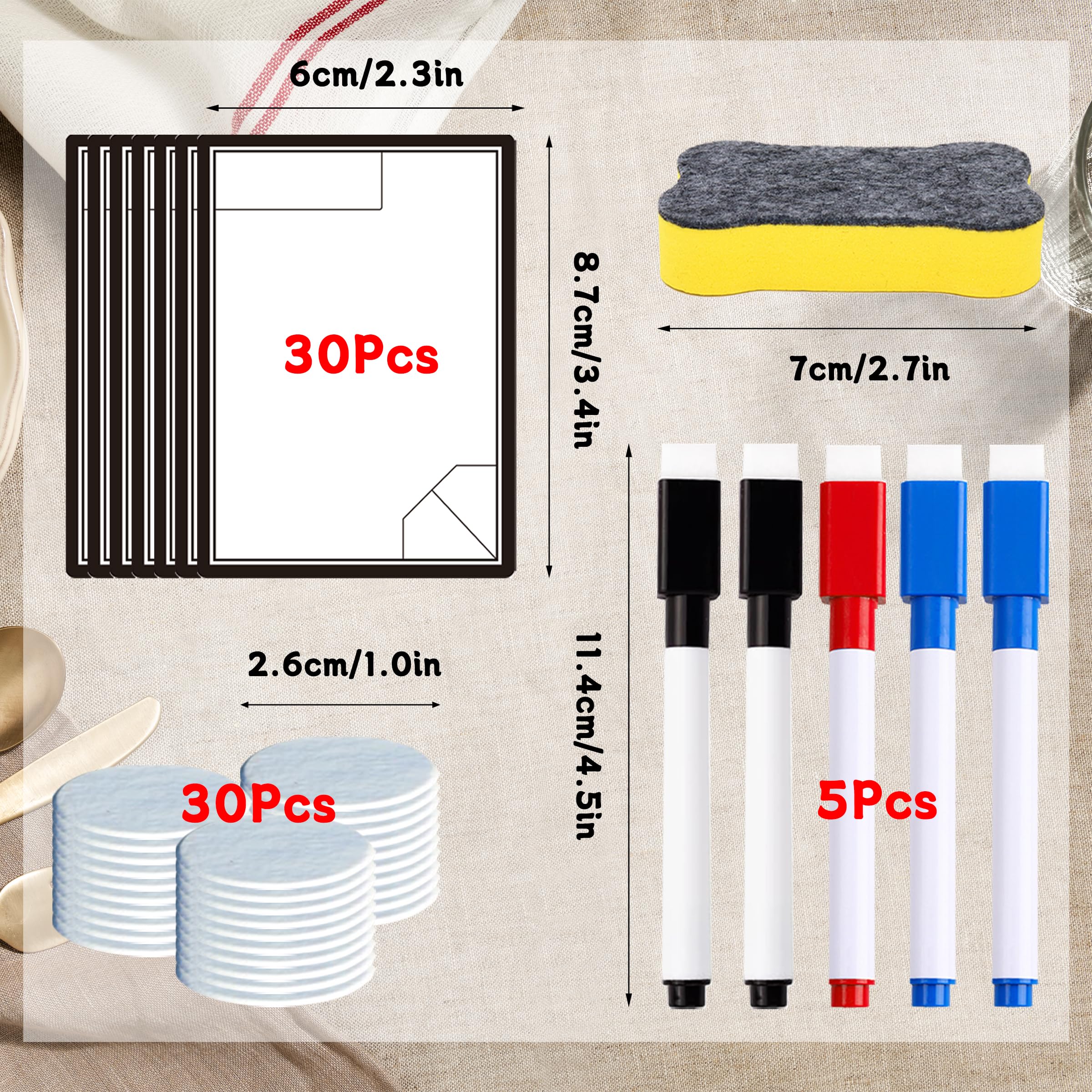 66Pcs Dry Erase Cards Set 30Pcs Reusable Dry Erase Tokens Double-Sided Blank Index Card for Magic DIY Games Tokens, 30 Plastic Tokens & 5 Markers & 1 Eraser in Box