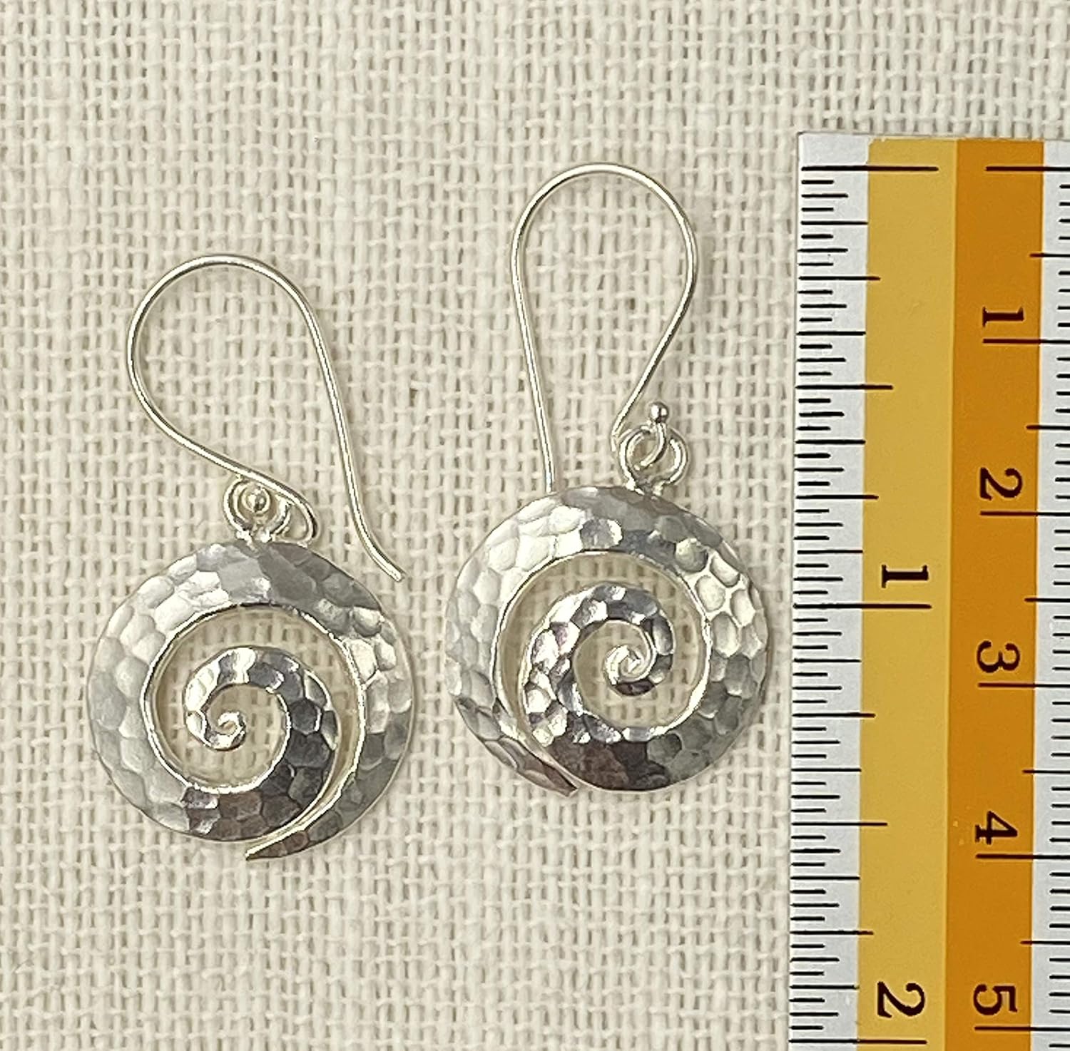 Handmade Sterling Silver Hammered Spiral Dangle Earrings, Hippie Boho Tribal Shiny Convex Swirl, Symbol of the journey of Spirit, Gift for Her