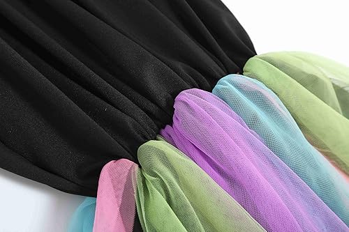 Miniatura 7 de Disfraz de esqueleto arcoíris para niñas, juego de vestido tutú que brilla en la oscuridad con extensiones de cabello para Halloween