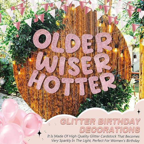 Miniatura 4 de Fulmoon Juego de 3 carteles de cumpleaños con purpurina para mujeres de 30, 40, 50, 60, 70, 80, cumpleaños, regalo (oro rosa)