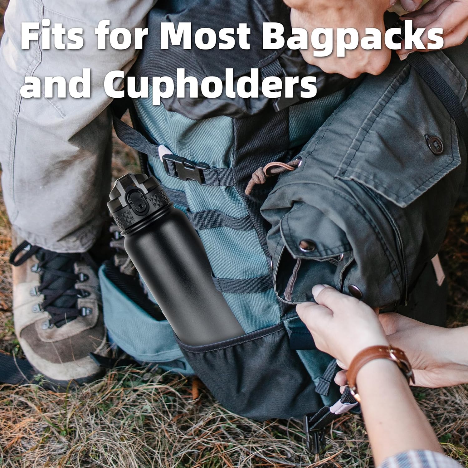 Oldley Insulated Water Bottle 20oz Water Bottles with Straw, Stainless Steel Water Bottle with 3 Lids, Double Wall Vacuum Bottles for Adult Kids, Sports Bottles for School Travel,Black Gray - Image 5