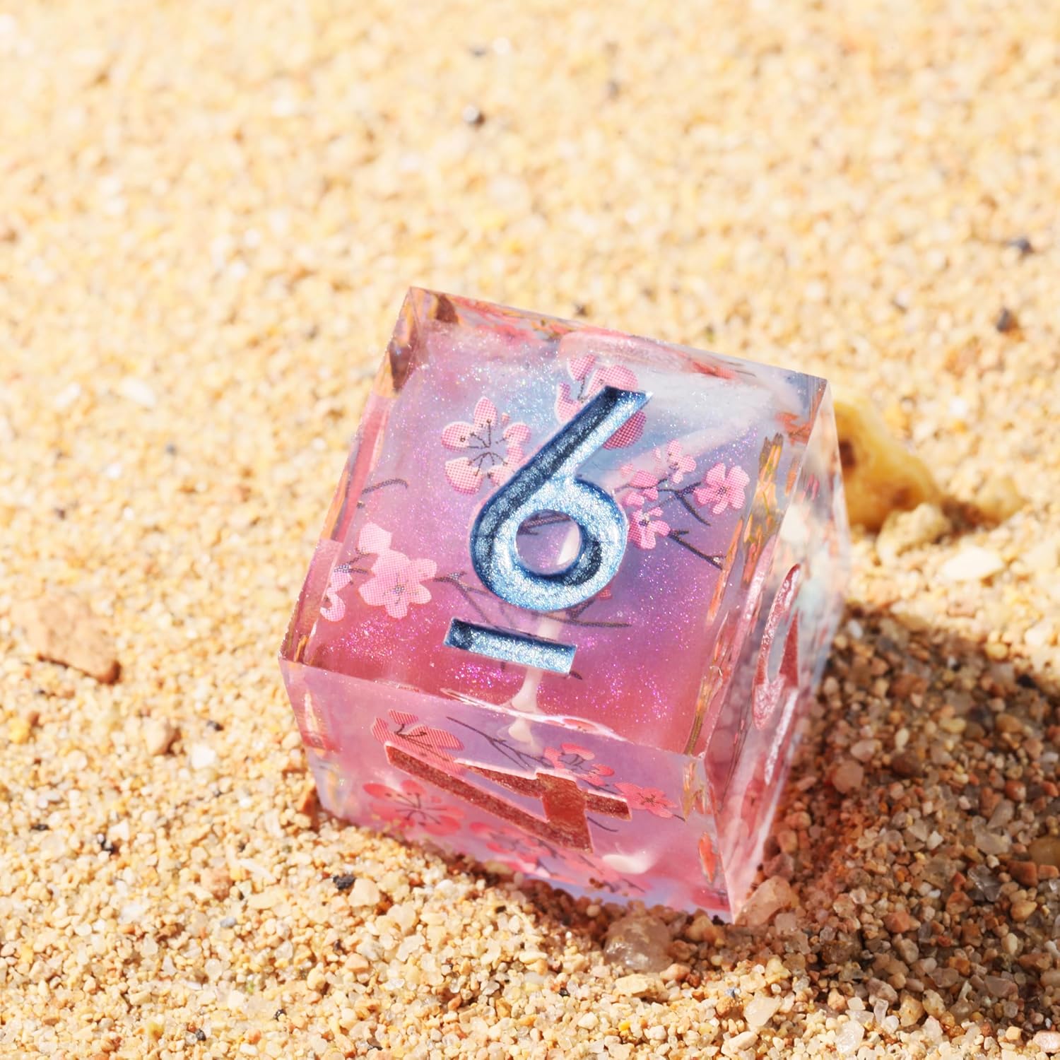 Mini Planet D&D Sharp Edge Polyhedral Liquid Core Cherry Blossom Dungeons and Dragons 7 Pcs Handmade Dice Set