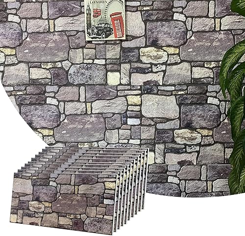Dundee Deco Paneles de pared 3D  Revestimiento, paneles de pared con aspecto de piedra crema morada, revestimiento de espuma de poliestireno para