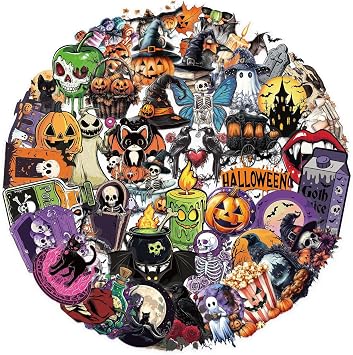 50pcs Vintage Halloween Stickers, Dark Style Pumpkin Sticker for Teens Laptop Stickers Witch Skull Party Favors, Party Decoration, Retro Sticker for DIY Scrapbook Journal Hpet