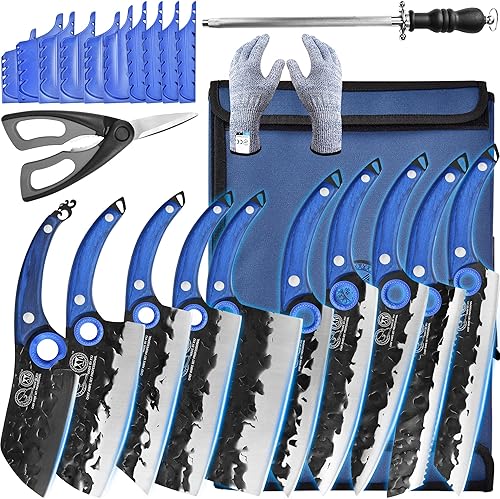 Auténtico XYJ desde 1986 juego de 10 cuchillos de cocina cuchillos de chef forjados de acero de alto carbono cuchillo de carne vegetal tallado