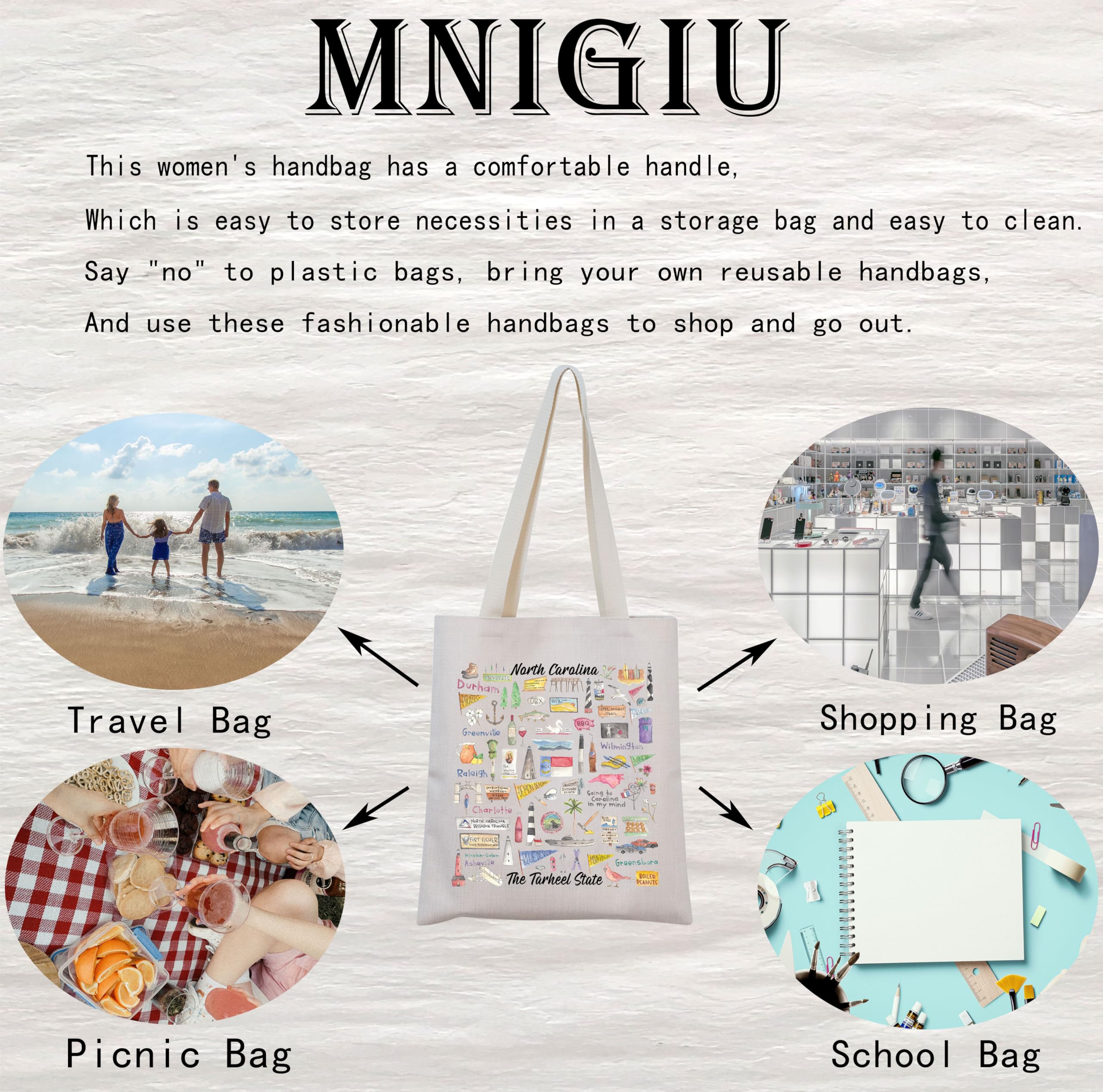 MINIGIU North Carolina Tote Bag - Perfect for Trips and Moving Gift