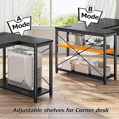 Miniatura 5 de EnHomee Escritorio de oficina en forma de L de 48 pulgadas con tomas de corriente, escritorio para computadora con estantes de almacenamiento