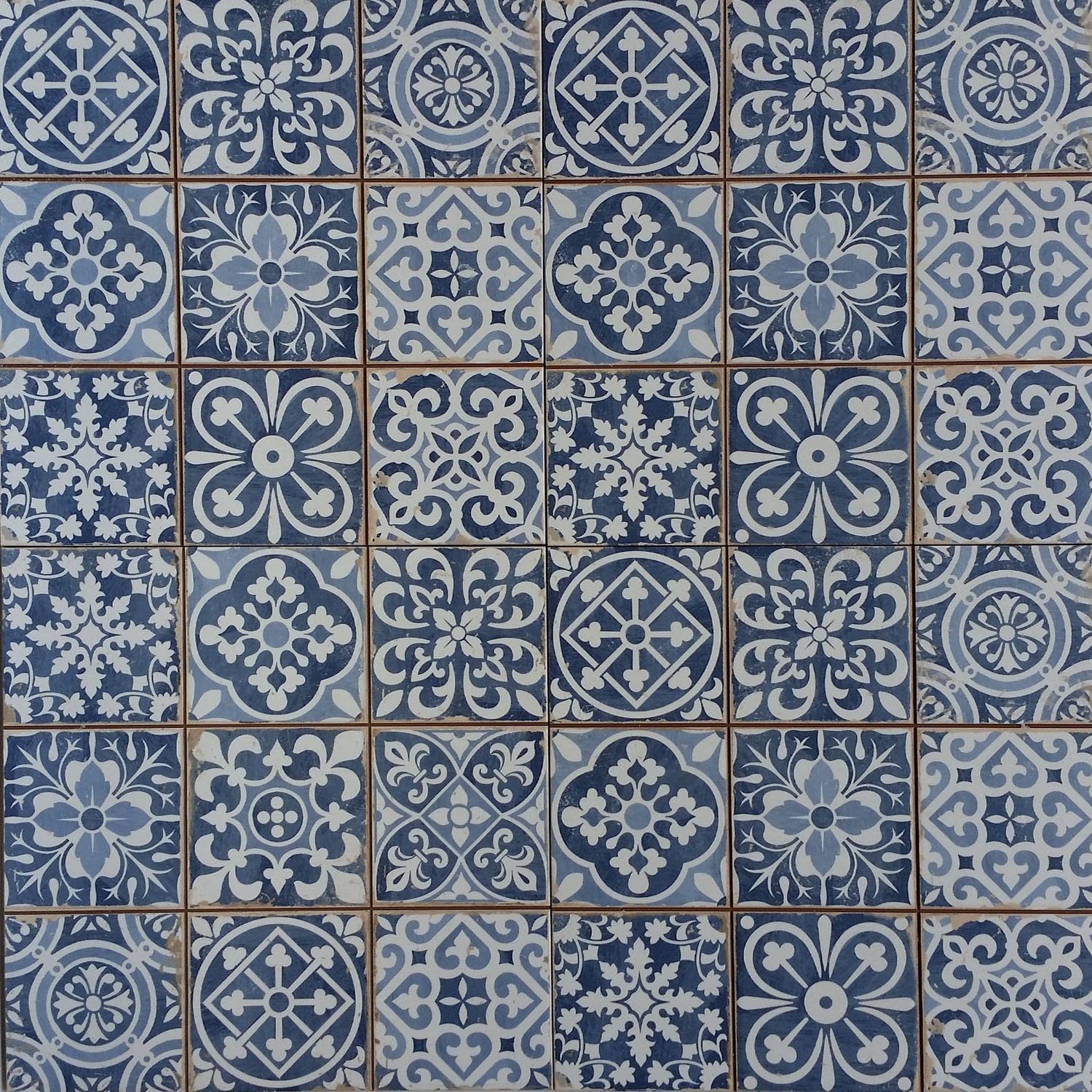 Piastrelle da parete in stile mediterraneo, effetto patchwork, 33 x 33 cm, colore: blu