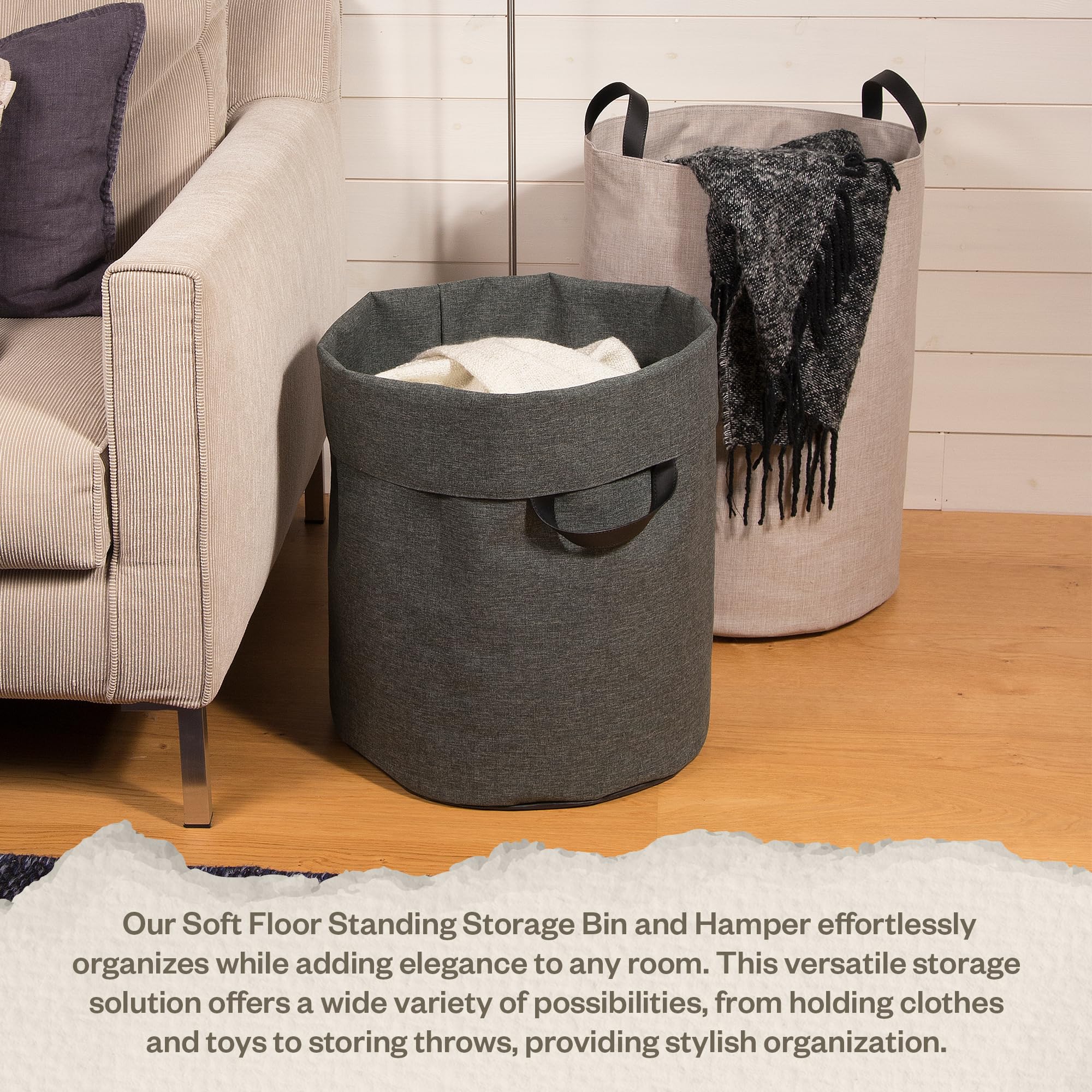 Bigso Soft Floor Storage Bin, Grey, polyester, 40 x 40 x 55 cm