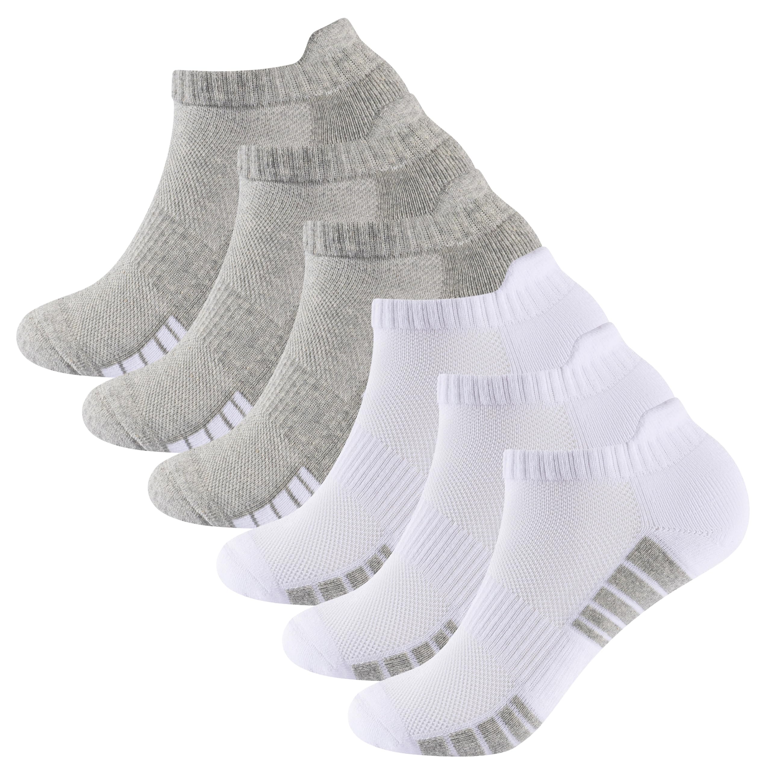 The Essentials Wardrobe Men's 6 Pairs White/Grey Striped 6Pk Striped Foot Bottom Trainer Socks - Uk 9-11/Eu 43-45 - White/Grey