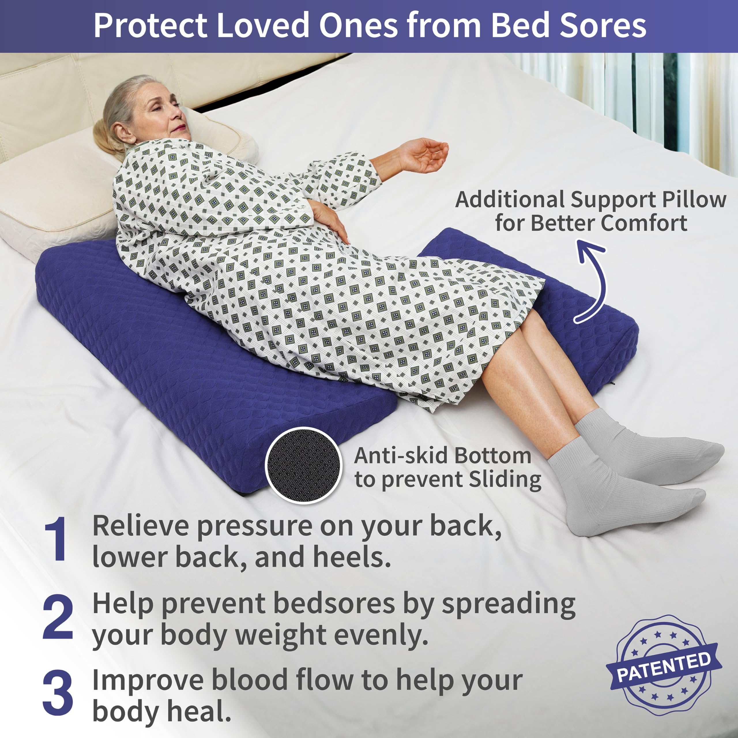 Lenora Juego de almohadas para dolor de cama, almohada de cuña de posicionamiento con almohada auxiliar adicional, cojín para dolor de cama con tela antideslizante, evita llagas de cama, proporciona