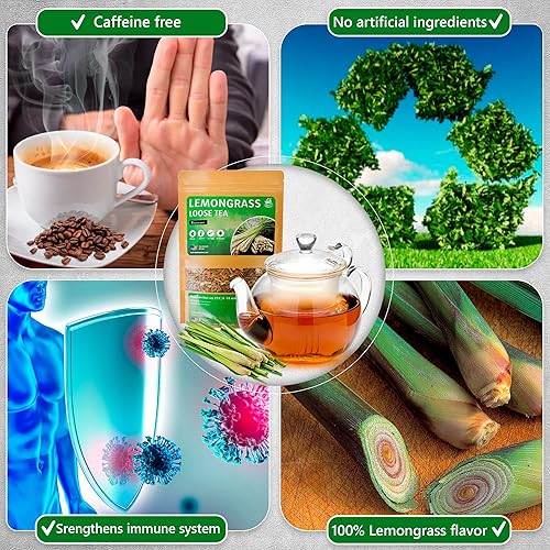 Miniatura 5 de Té suelto de hojas de limoncillo, tamaño de 4 onzas (té de hojas sueltas de limongras secas de primera calidad, 4 onzas), extracto natural sin