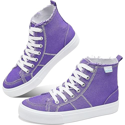 Obtaom Womens/Mens high top Canvas Shoes Play mid Calf Fashion Sneaker Casual lace up hi top Washed Canvas Shoes