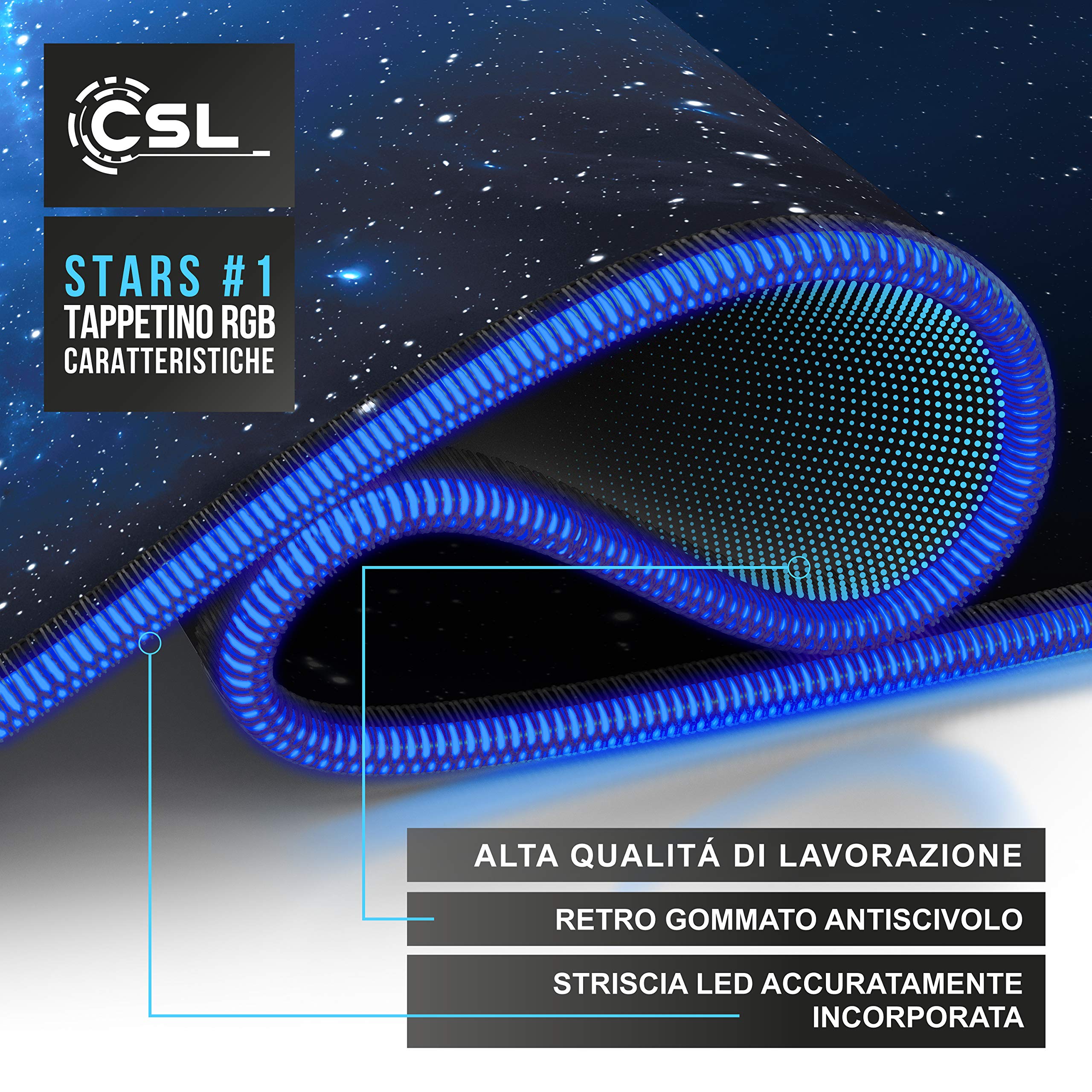 TITANWOLF - RGB Tappetino per Mouse da Gioco XXL - Mouse Pad Gaming - 800x300mm - Stars11 LED Colori e Effetti di Luce - Precisione e velocità - Lavabile - per Computer PC e Laptop -