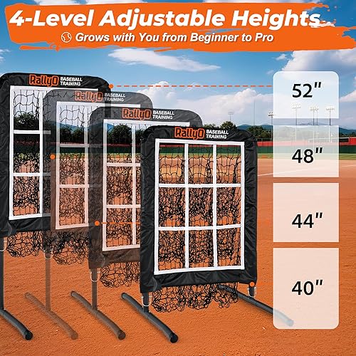 Miniatura 4 de Red de lanzamiento, Red de lanzamiento de 9 agujeros para béisbol y sóftbol con zona de golpeo, objetivo de lanzamiento ajustable con diseño de 9