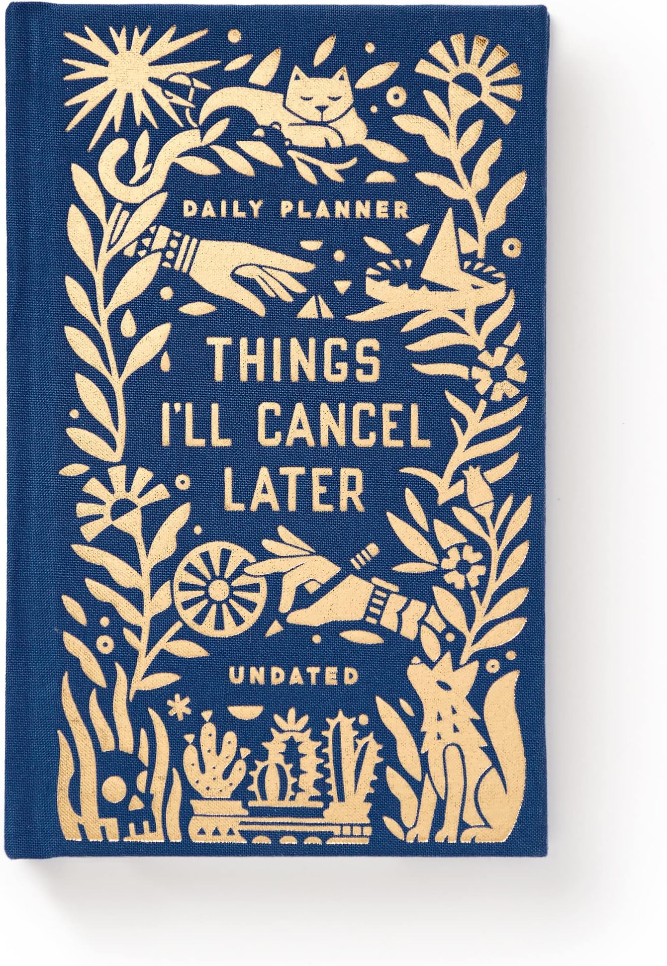Brass Monkey Things I’ll Cancel Later – Undated Mini Planner Vintage Library Book Inspired with Embossed Gold Foil Artwork Cloth Cover