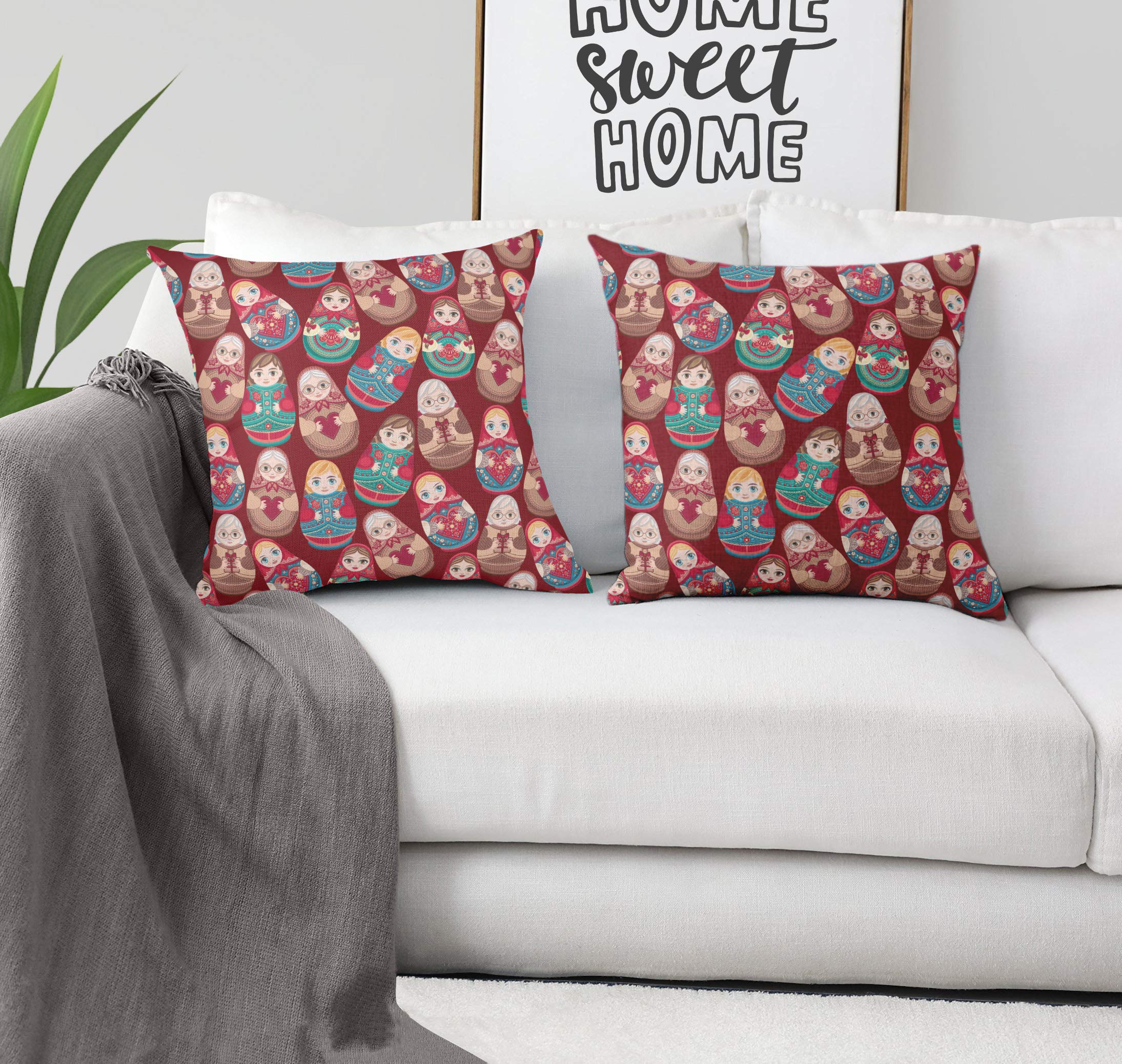 S4Sassy Nero in Cotone Popeline Bambola Russa, Decorativo Quadrato Federa Divano Cuscino 2PCS Pollici Art Deco 14 x 14 Inches - Cotton Poplin Mix Master Jam Z-Rap - Bambini