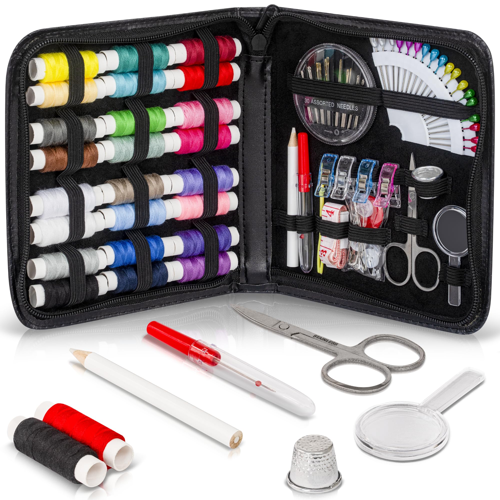 SEWING KIT, Over 100 XL Quality Sewing Supplies, 30 XL Spools of Thread, XL sewing kit for DIY, Beginners, Emergency, Kids, Summer Campers, Travel and home
