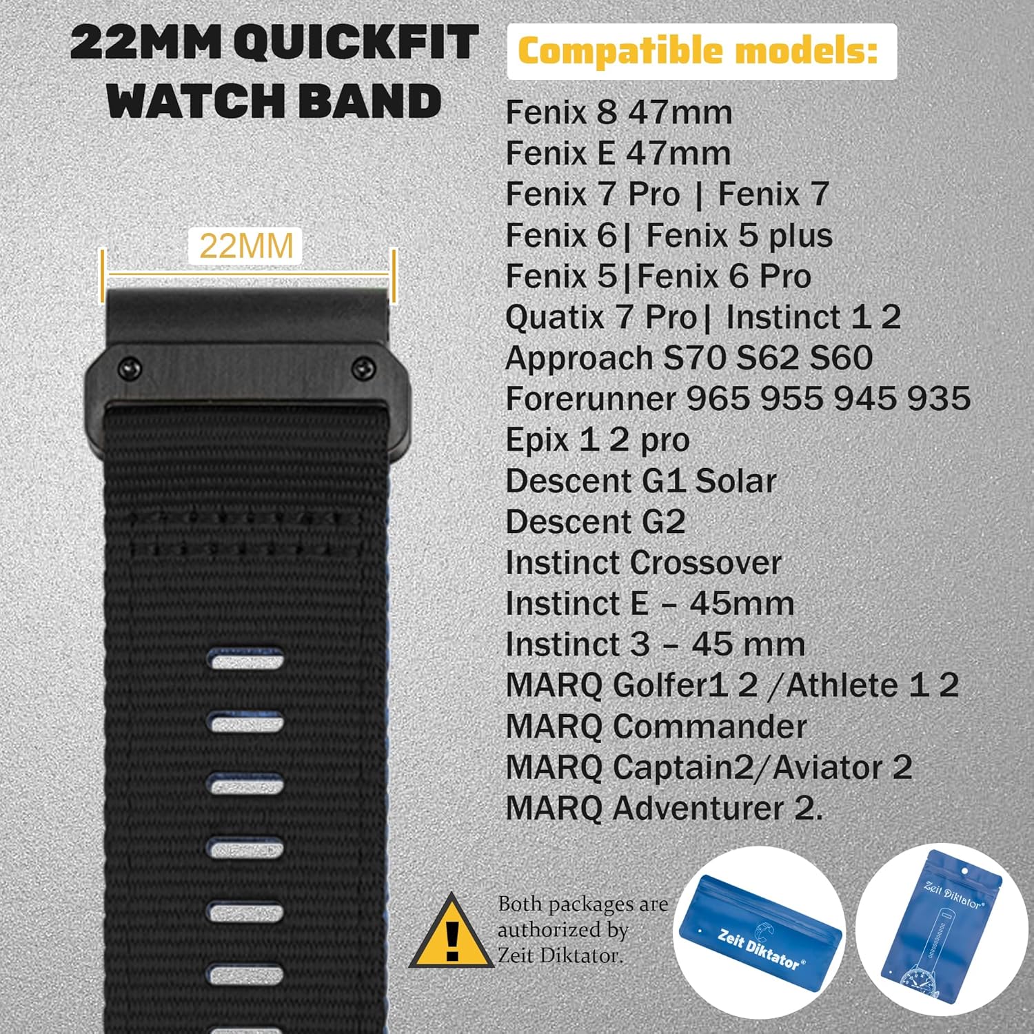 22mm Quickfit Watch Bands Compatible with Garmin Fenix 8 47mm Fenix 7X Pro/6 Pro/5 plus/Instinct/Forerunner 965 955 945 935/Epix/Descent G1/Approach S70 S60 S62 Nylon Watchband For Men - Image 2