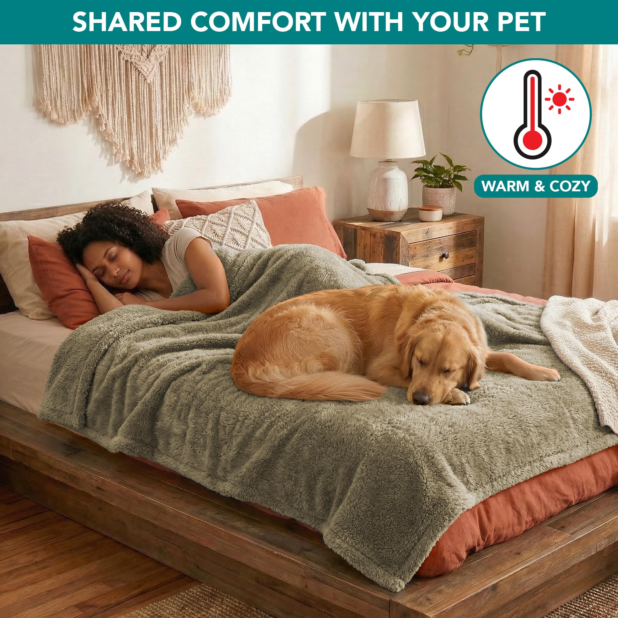 PetAmi Manta impermeable y esponjosa para perros medianos y grandes, manta de sherpa suave y cálida a prueba de orina para mascotas, manta reversible para cama de gato, protector de sofá, almohadilla