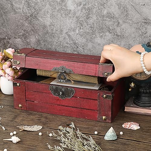 Miniatura 9 de ELLDOO Caja de cofre del tesoro vintage con cerradura de combinación, caja grande de recuerdos de cofre pirata para regalos de niños, baúl