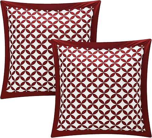 Miniatura 4 de Chic Home Juego de 7 piezas de diseño floral de iris a gran escala impreso con patrón de diamantes, edredón Queen, rojo