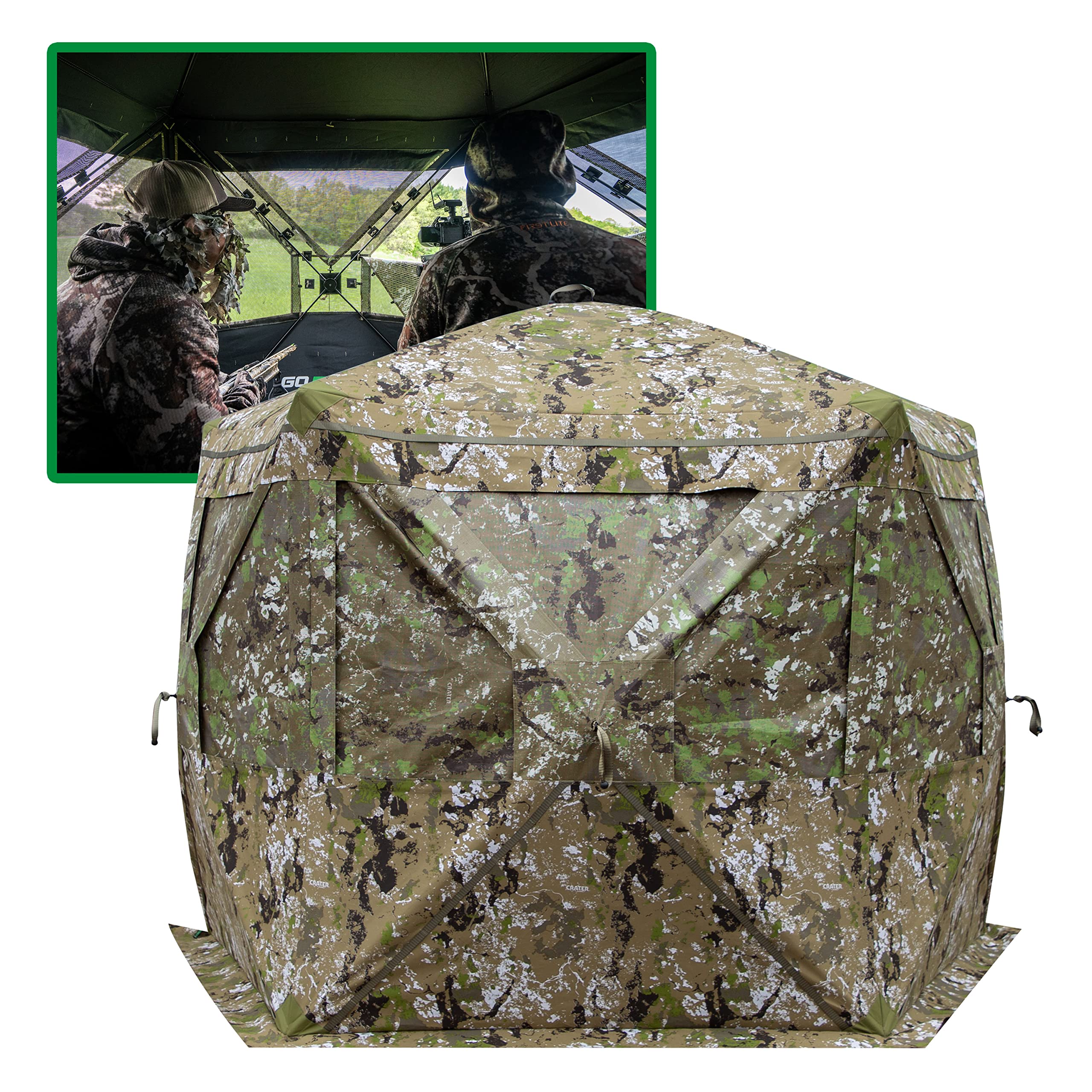 Barronett Blinds Portable Hunting Hub Blind, Durable, 1-Way Fabric, See-Through Blind, Crater Thrive