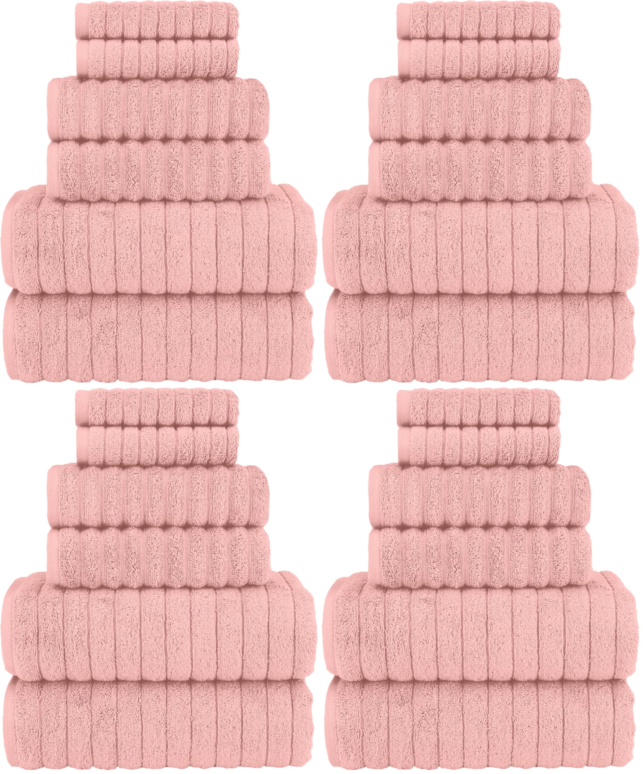 Elegant Comfort 100% Turkish Cotton Corduroy Ribbed Luxury Bath Towels, Premium Quick Dry Highly Absorbent 6 Piece Set with Bath &amp; Hand Towels, 2 Each Plus Washcloths, Dusty Rose (Pack of 4)