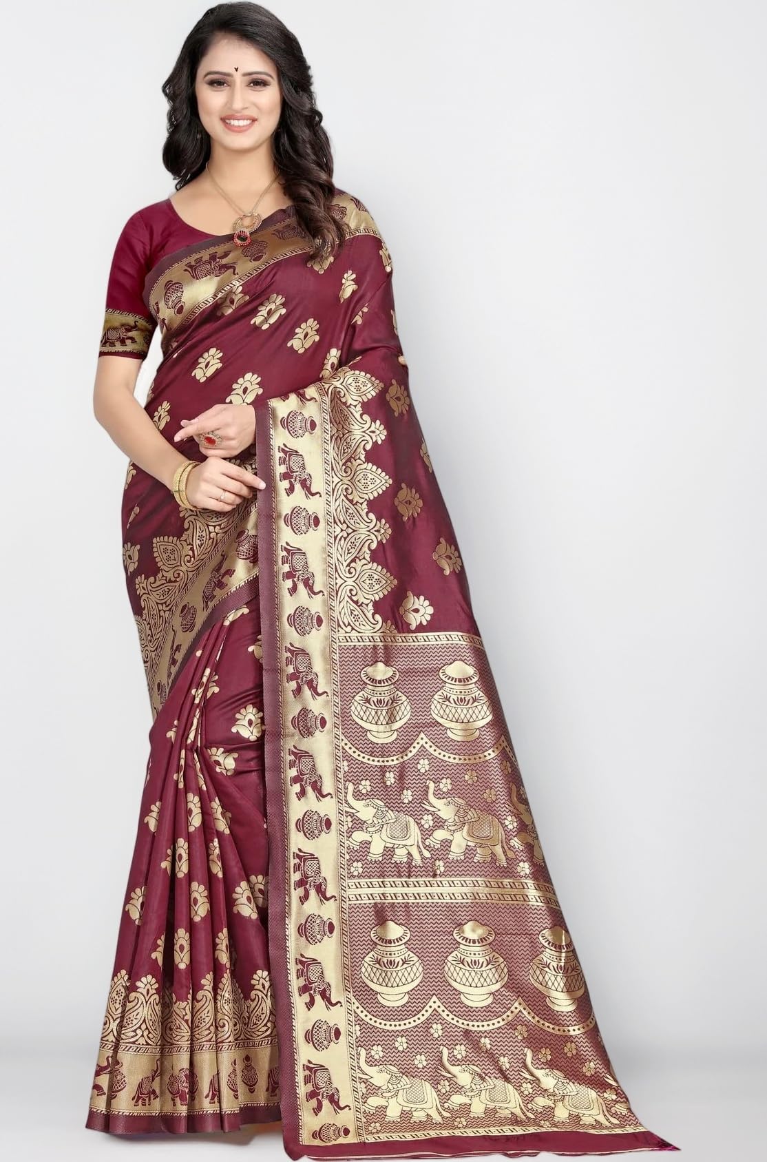 C J Enterprise Women's Pure Kanjivaram Silk Saree Soft Design With Blouse Piece For Wedding (Pari9016-54)