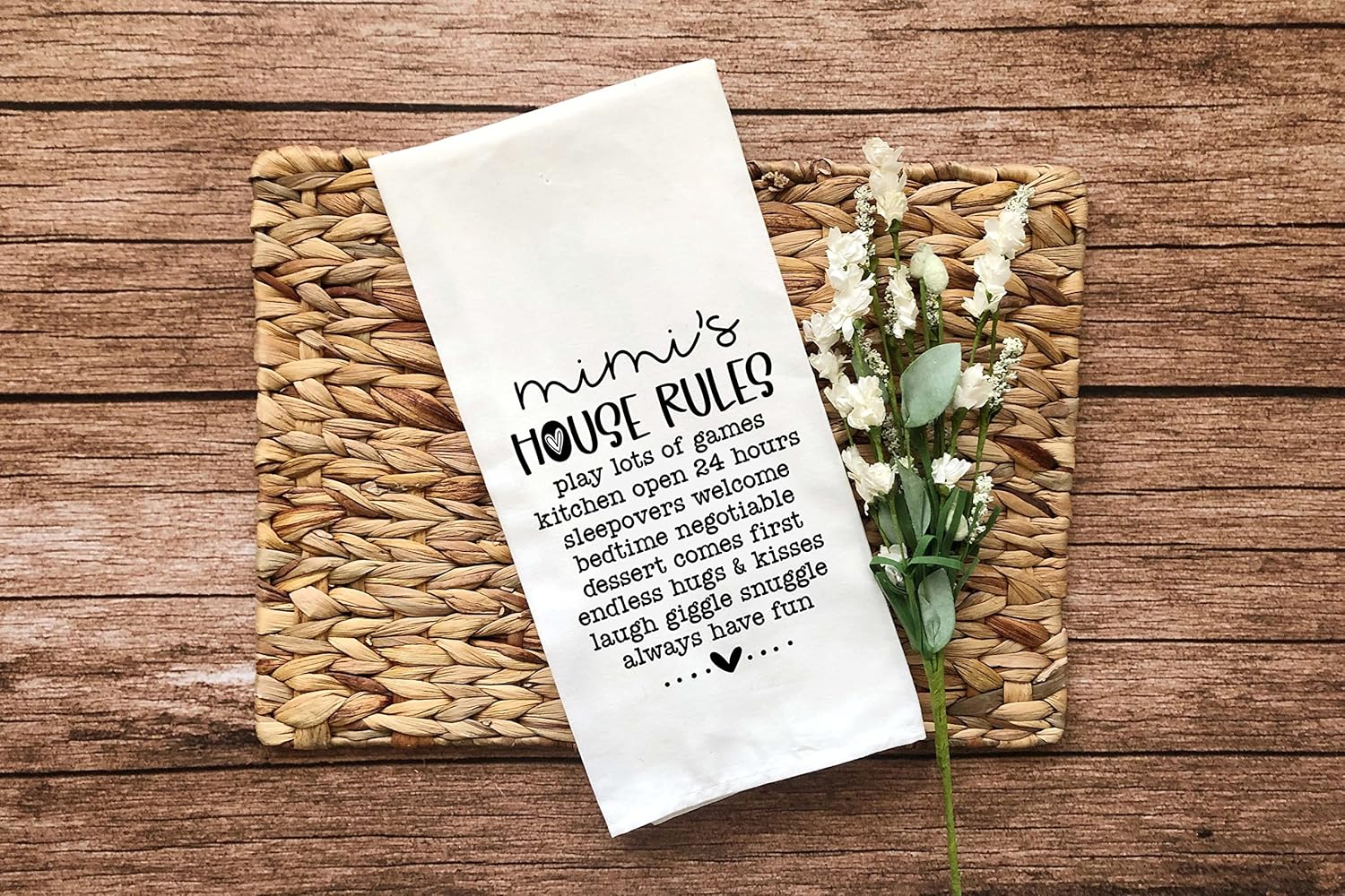Mimi Set of 3 Kitchen Towels 100% Cotton Flour Sack Black White Funny Cute Dish Tea Hand Towel Dog Themed Home Kitchen Decor Gift for Grandma