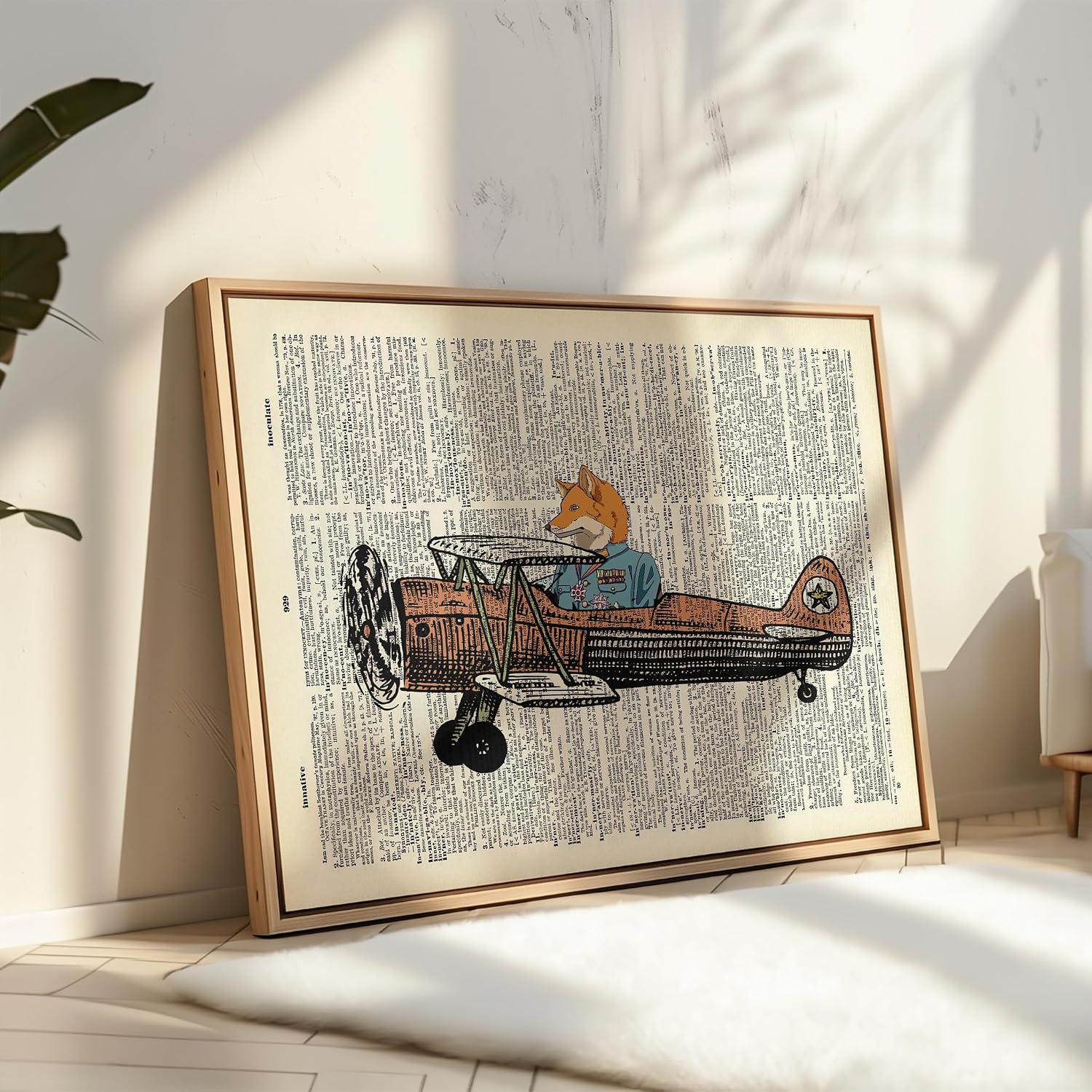 Poster Master Dictionary Art Poster - Fox Pilot Print - Fox Art - Aircraft Art - Gift for Men, Women & Animal Lover - Funny Decor for Office, Bedroom, Kid's Room or Nursery - 8x10 UNFRAMED Wall Art