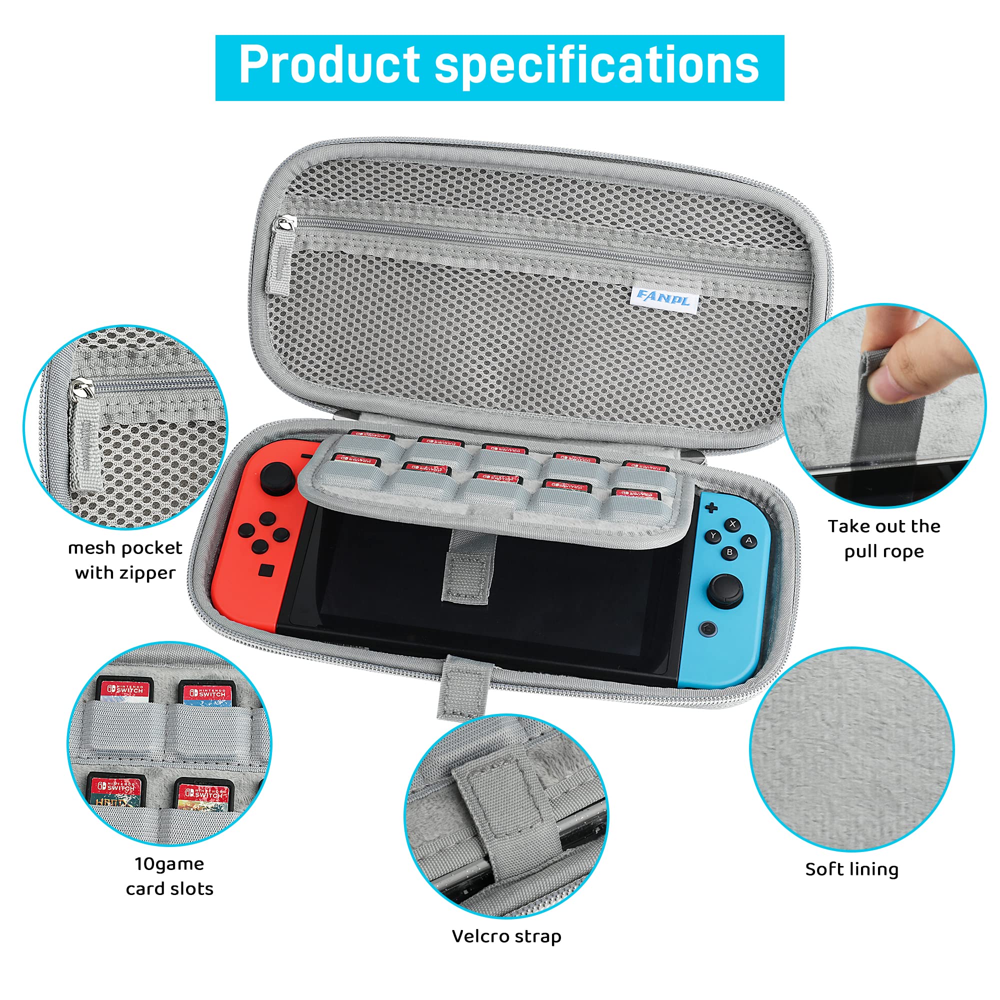 FANPL Funda con Purpurina para Accesorios de Nintendo Switch, Funda de Transporte Rainbow Sparkle para Switch y Joy con con Protector de Pantalla, 2 agarres para el Pulgar, Correa para el Hombro